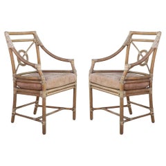 Elinor McGuire Rattan Target Arm Chairs or Dining Chairs, a Pair