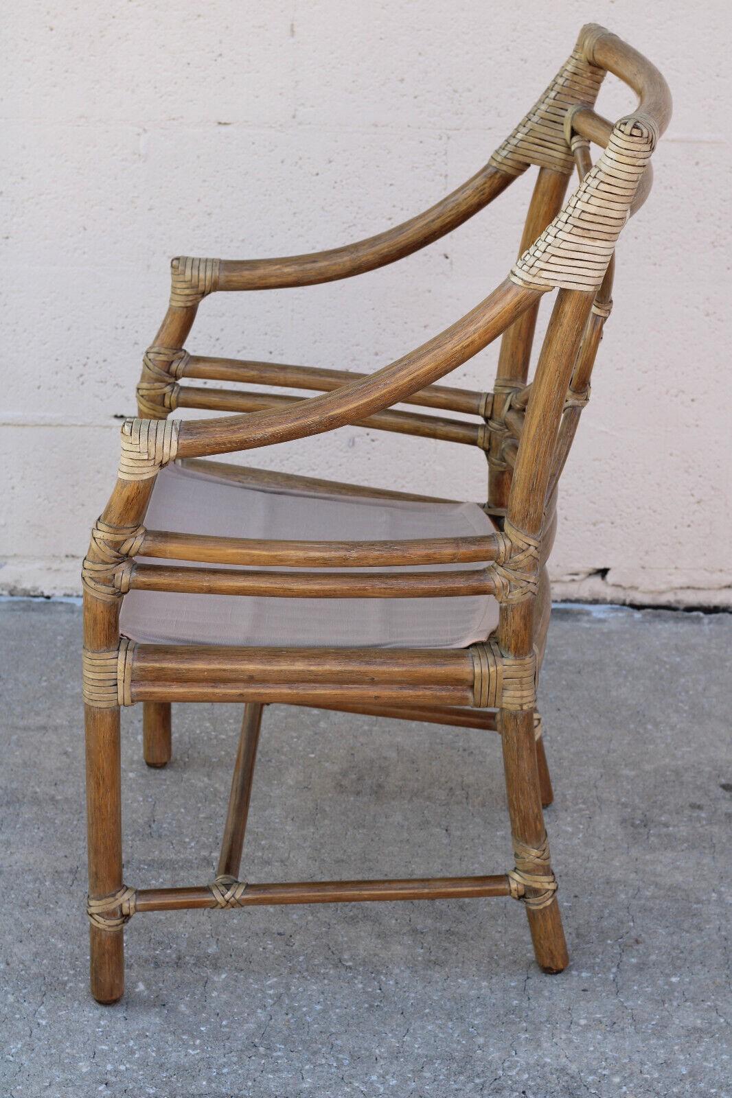 20th Century Elinor McGuire Rattan Target Armchairs or Dining Chairs, a Set of Six