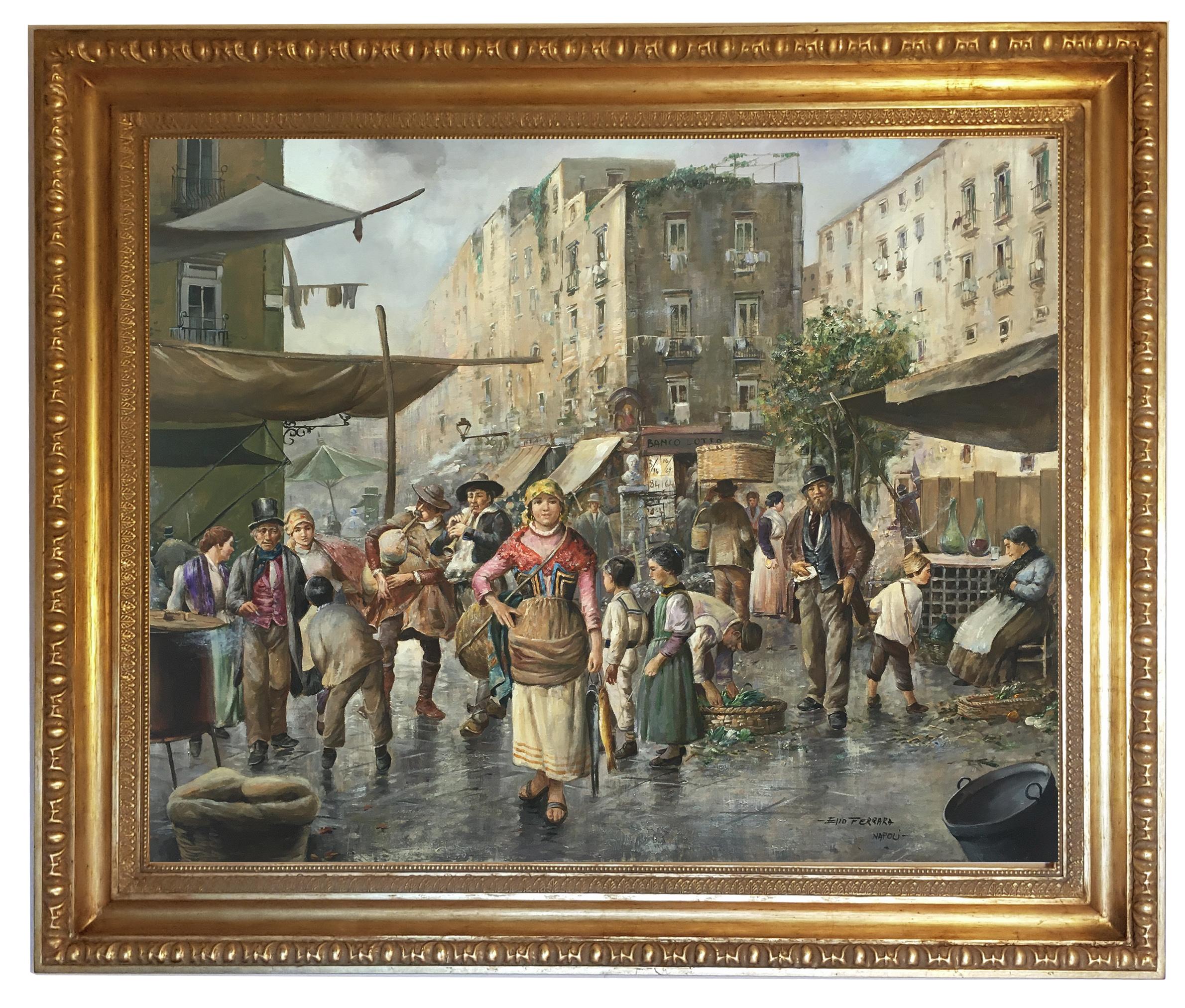LA VIGILIA DI NATALE - Elio Ferrara Italian figurative oil on canvas painting