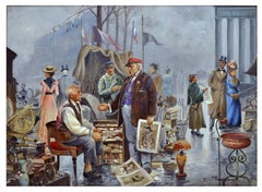 MARCHÉ AUX PUCES - Elio Ferrara Óleo figurativo italiano sobre lienzo
