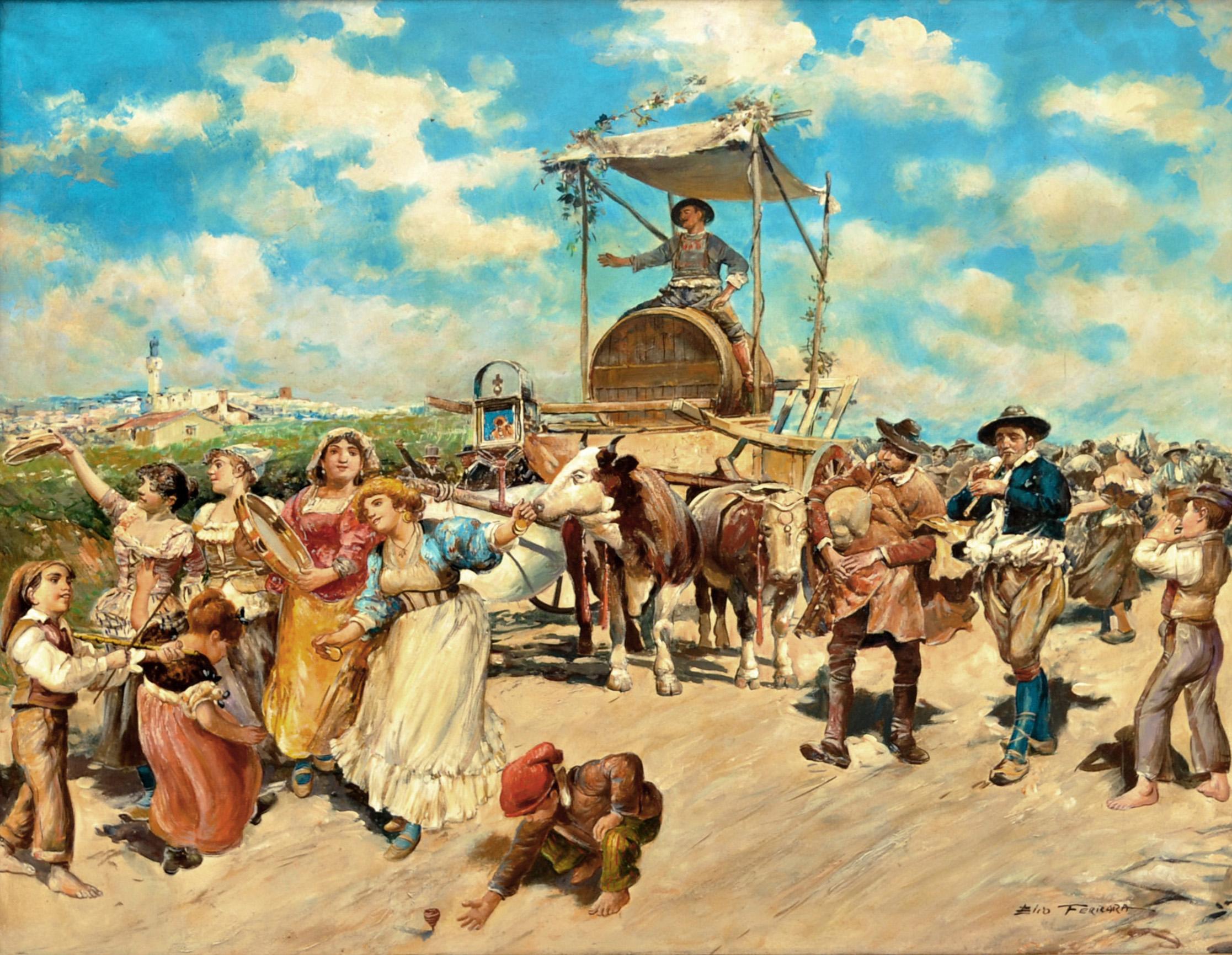 LA NOUVELLE FÊTE DU VIN-  Elio Ferrara-  Peinture figurative italienne à l'huile sur toile en vente 1