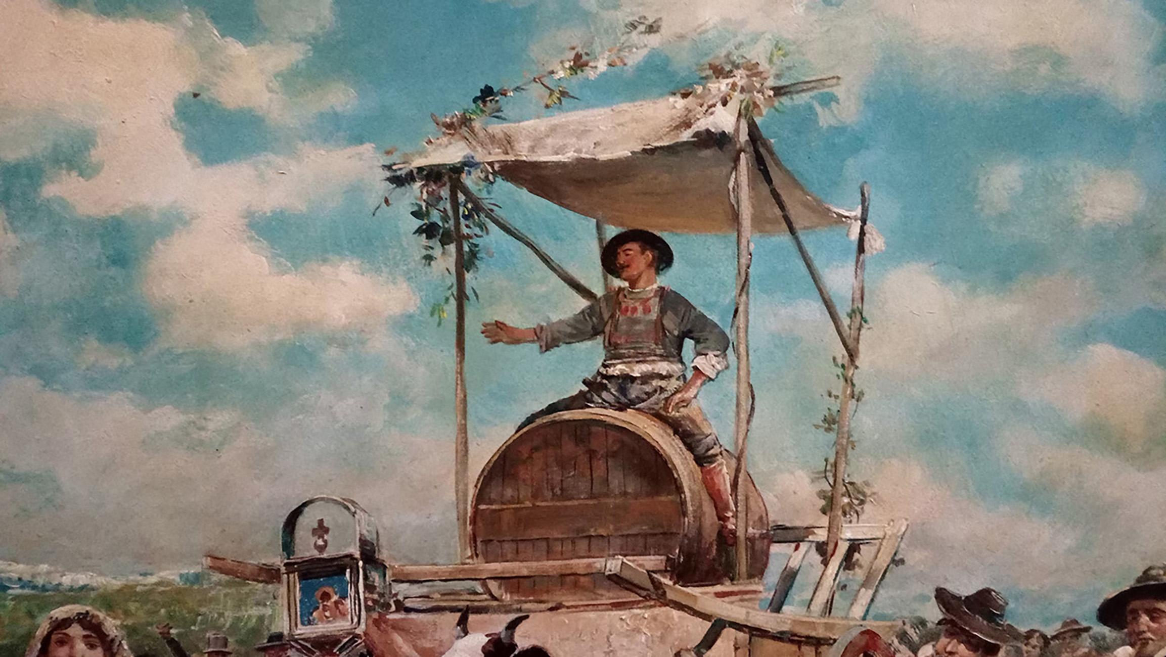 LA NOUVELLE FÊTE DU VIN-  Elio Ferrara-  Peinture figurative italienne à l'huile sur toile en vente 2