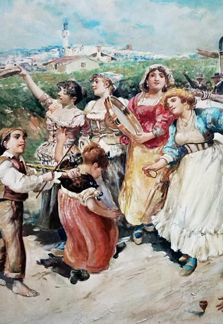 LA NOUVELLE FÊTE DU VIN-  Elio Ferrara-  Peinture figurative italienne à l'huile sur toile en vente 3
