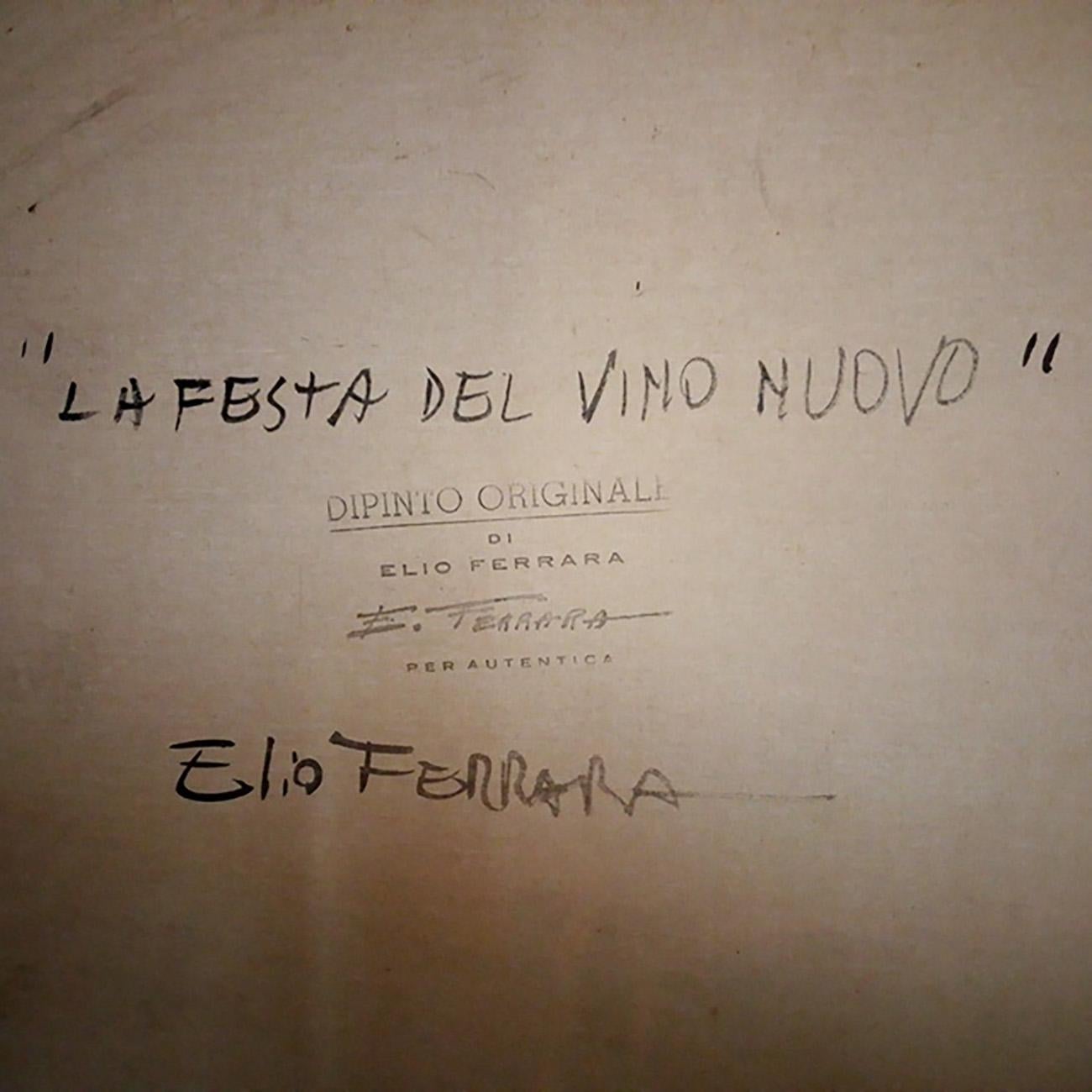 LA NOUVELLE FÊTE DU VIN-  Elio Ferrara-  Peinture figurative italienne à l'huile sur toile en vente 6