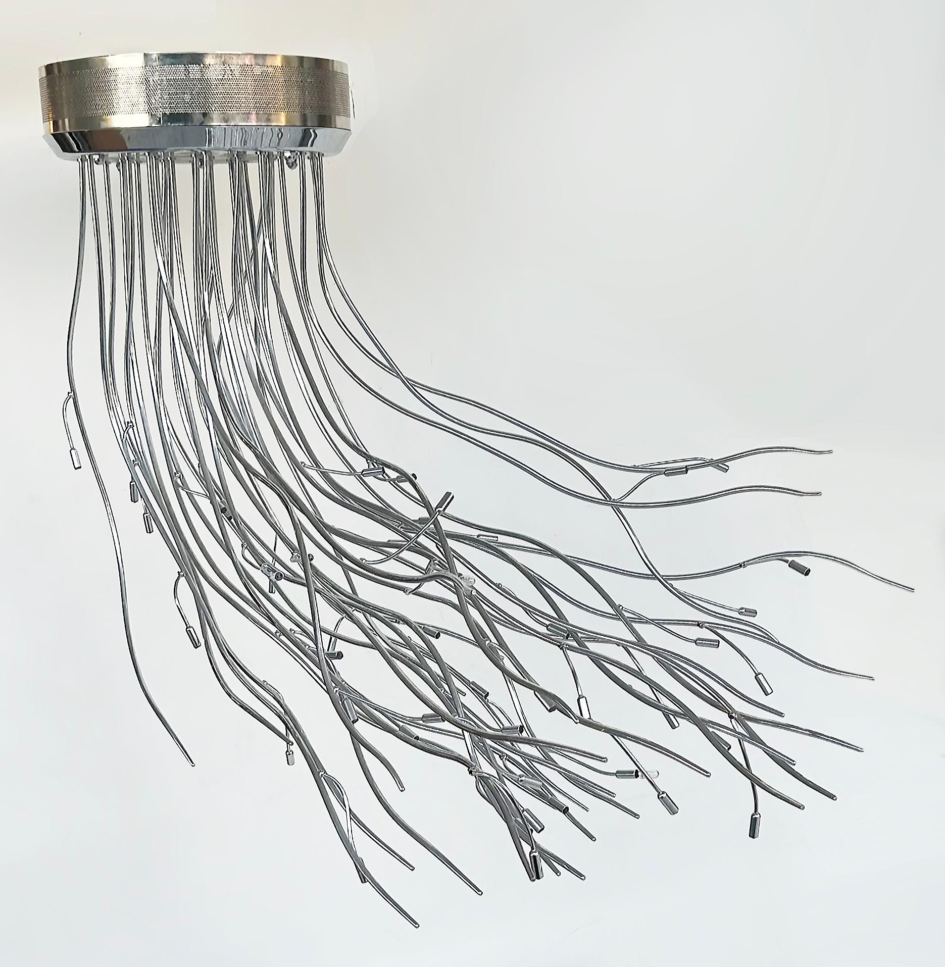 Italian Elio Giudici Lumens Mistral Flush-Mount Chandelier, Largest LED Fixture, Italy For Sale