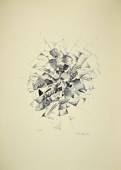 Composition - Lithographie d'Elio Mazzella - Fin du XXe siècle