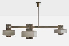 Elio Monesi, Kronleuchter, vernickeltes Messing, Glas, Italien, 1960