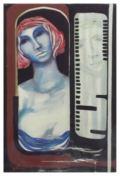 WOMAN TO THE MIRROR - Moderne italienische Figurenfigur, Öl auf Leinwand von Elio Pelosi