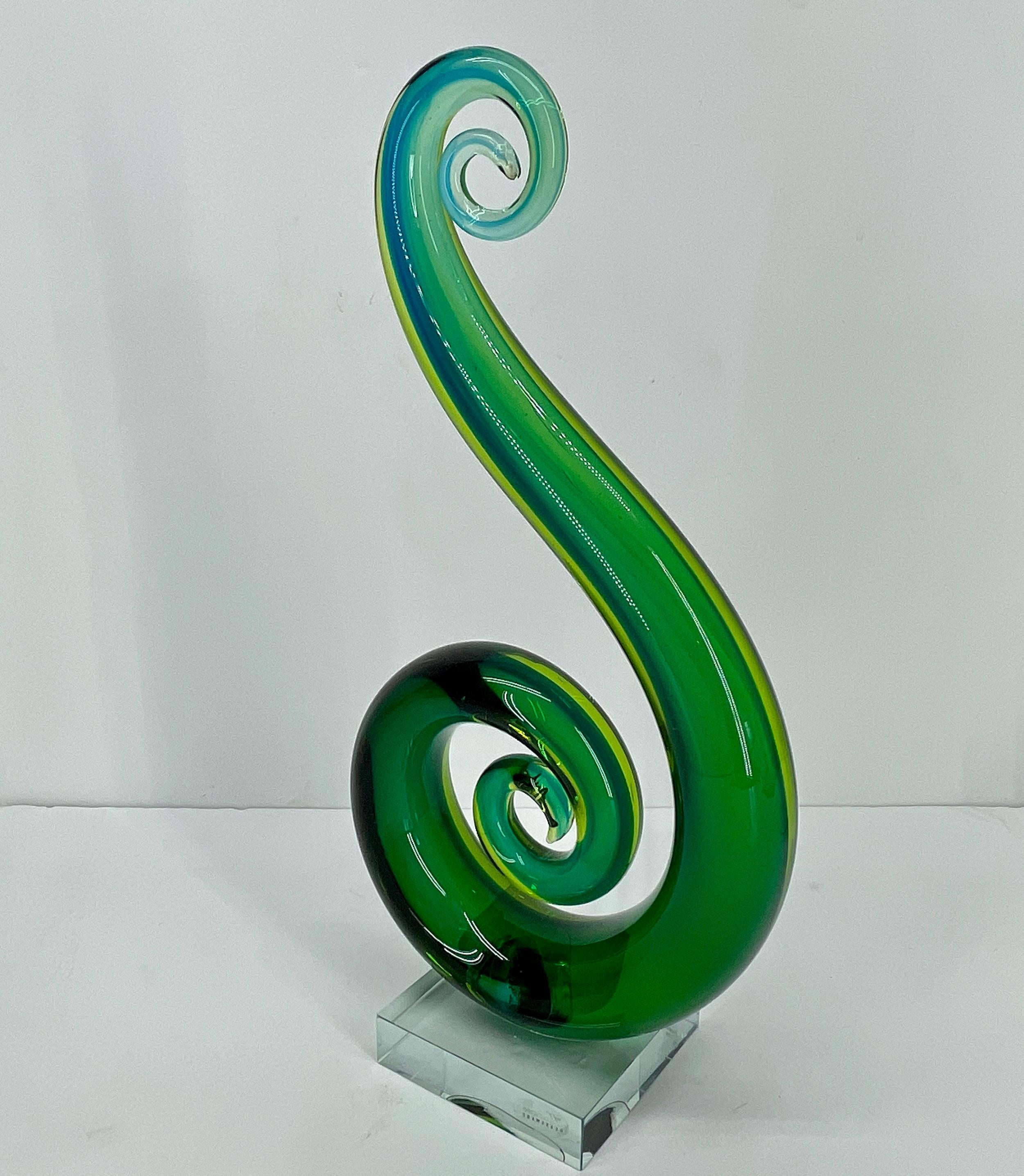 Verre Note musicale ou sculpture de Nautilus en verre de Murano de style Elio Raffael