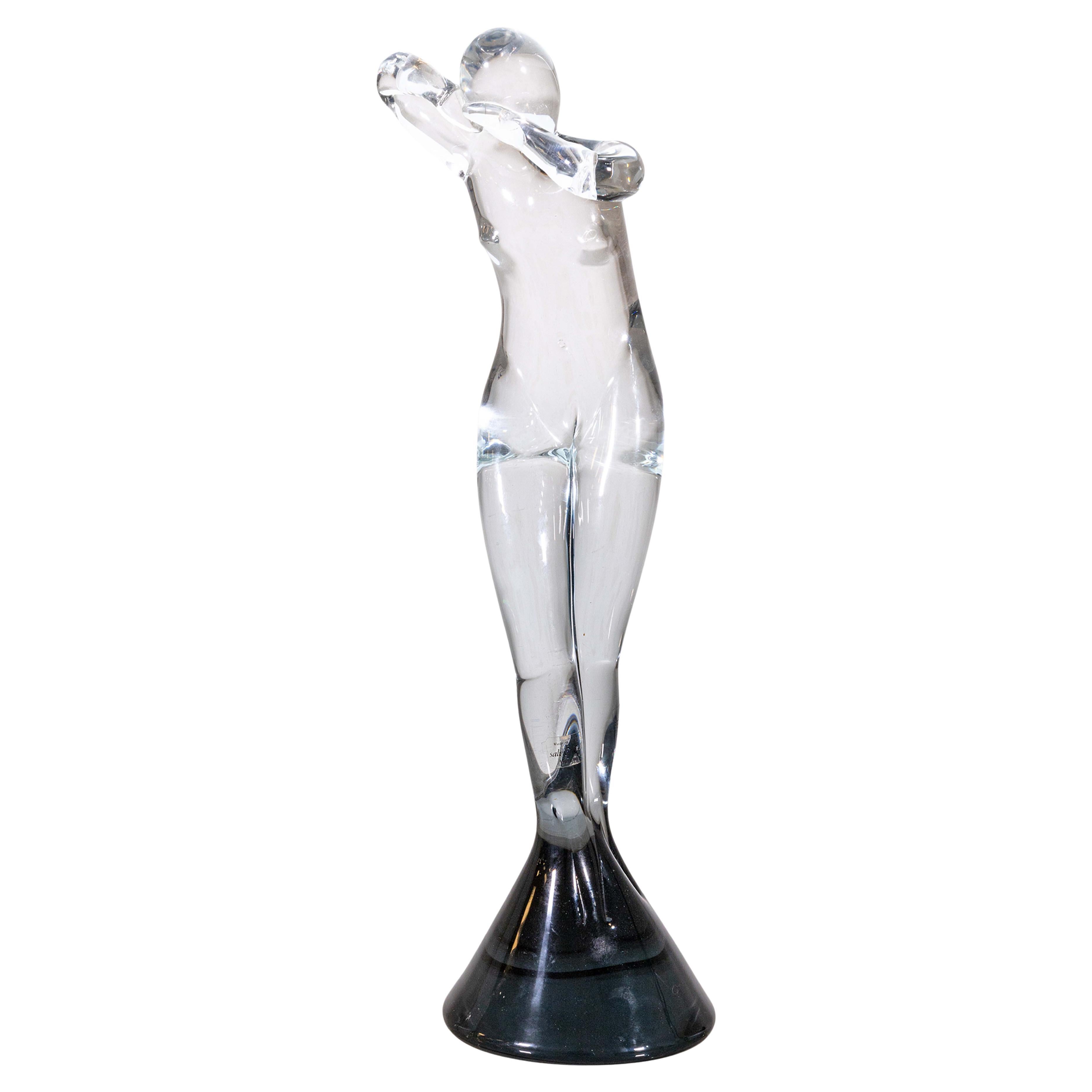 Elio Raffaeli für Salviati Murano Glas Klare Skulptur einer figurativen Frau