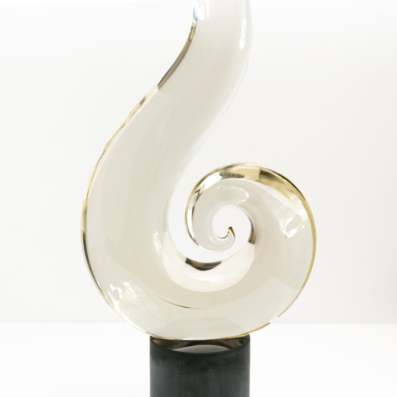 Mid-Century Modern Elio Raffaeli Glass Sculpture on a Glass Base in the Form of a Nautilus, Murano For Sale
