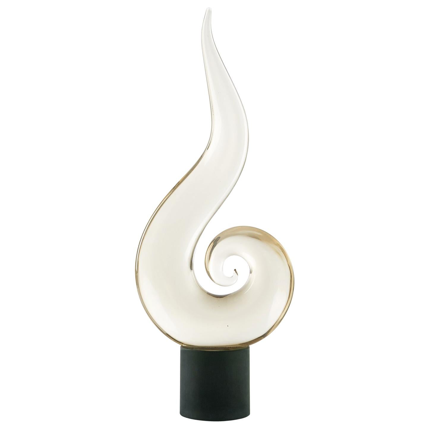 Elio Raffaeli Glass Sculpture on a Glass Base in the Form of a Nautilus, Murano For Sale