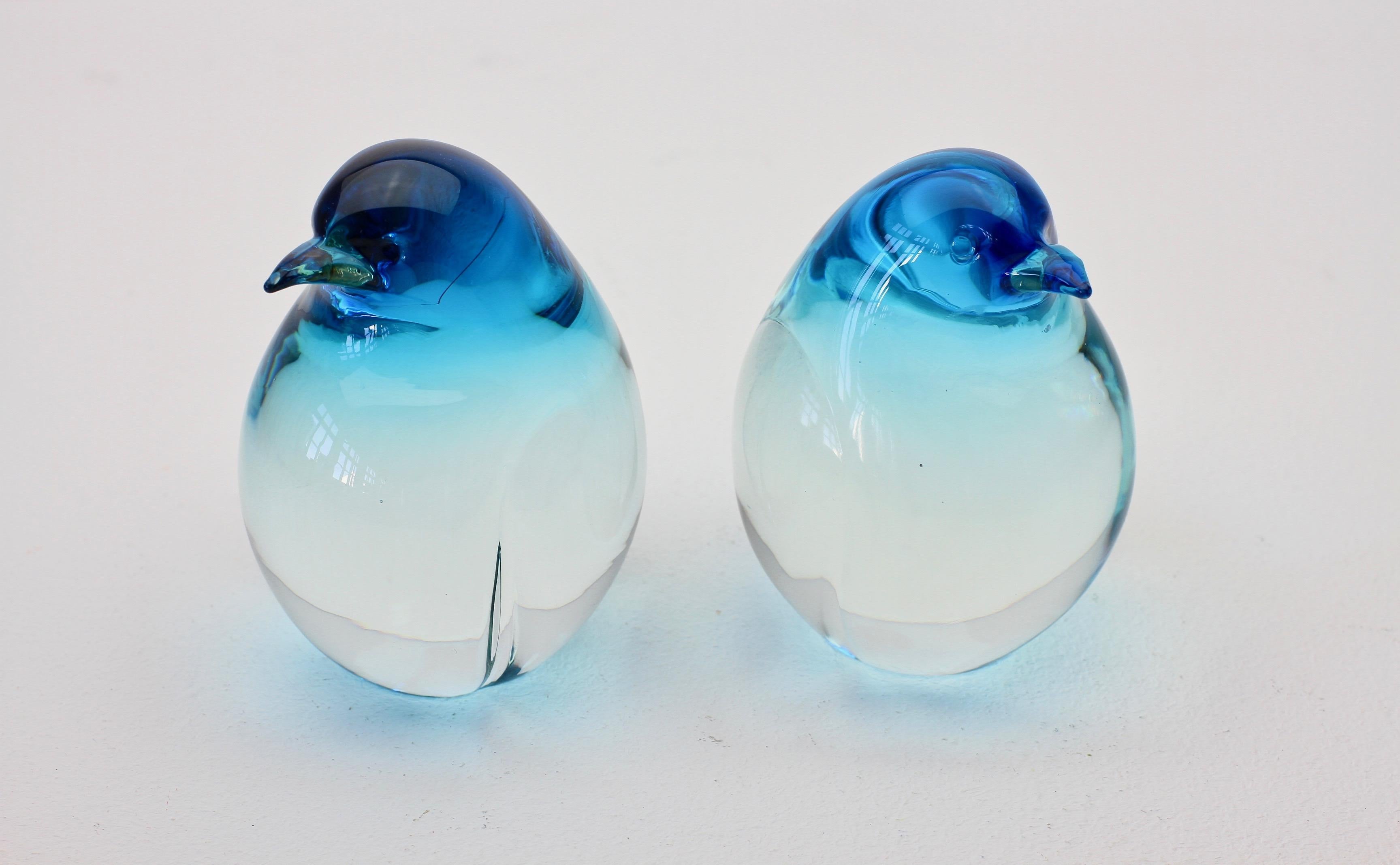 Elio Raffaeli Signed Blue 'Sommerso' Murano Glass Penguins or Bird Figures 1