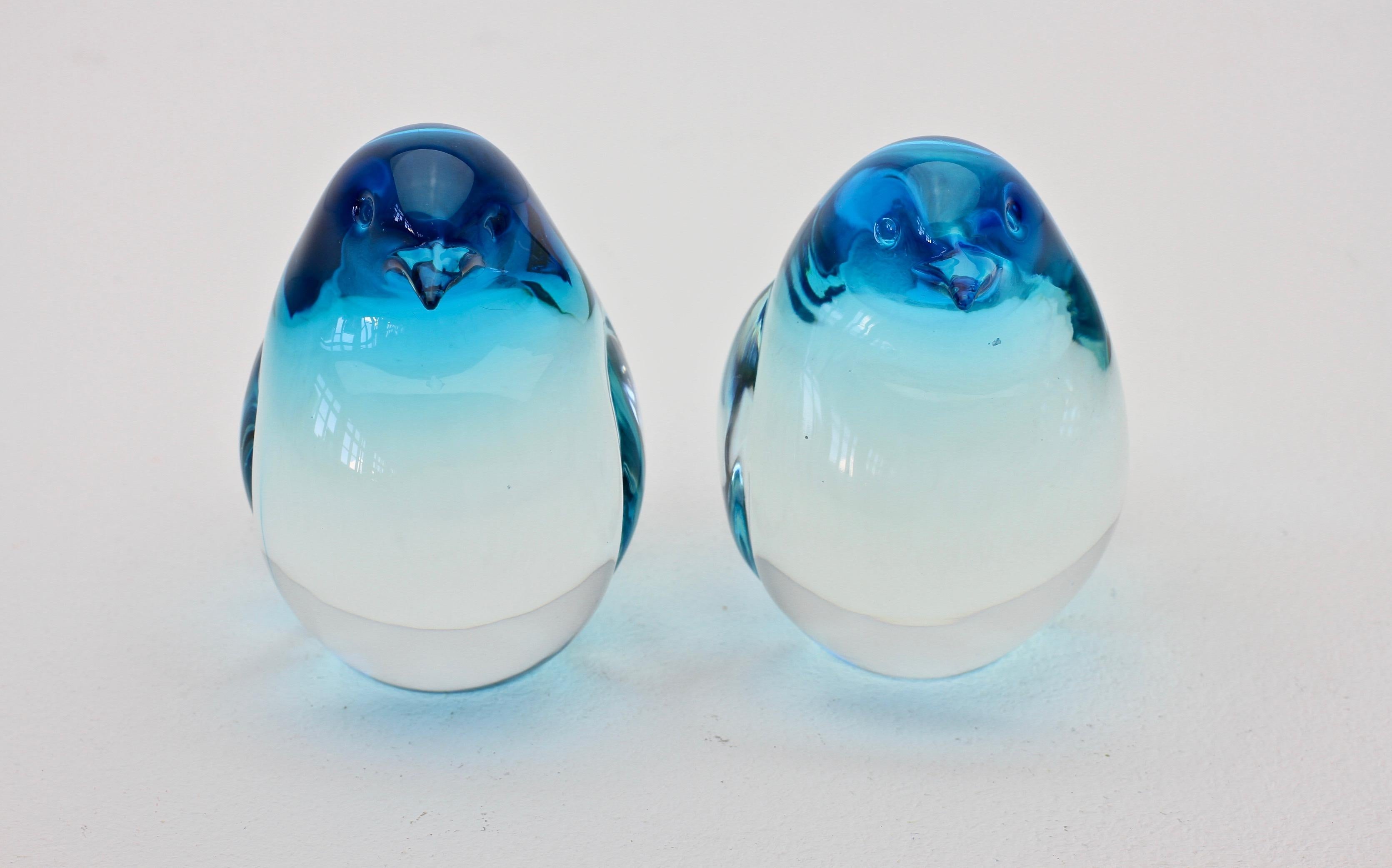 Elio Raffaeli Signed Blue 'Sommerso' Murano Glass Penguins or Bird Figures 2