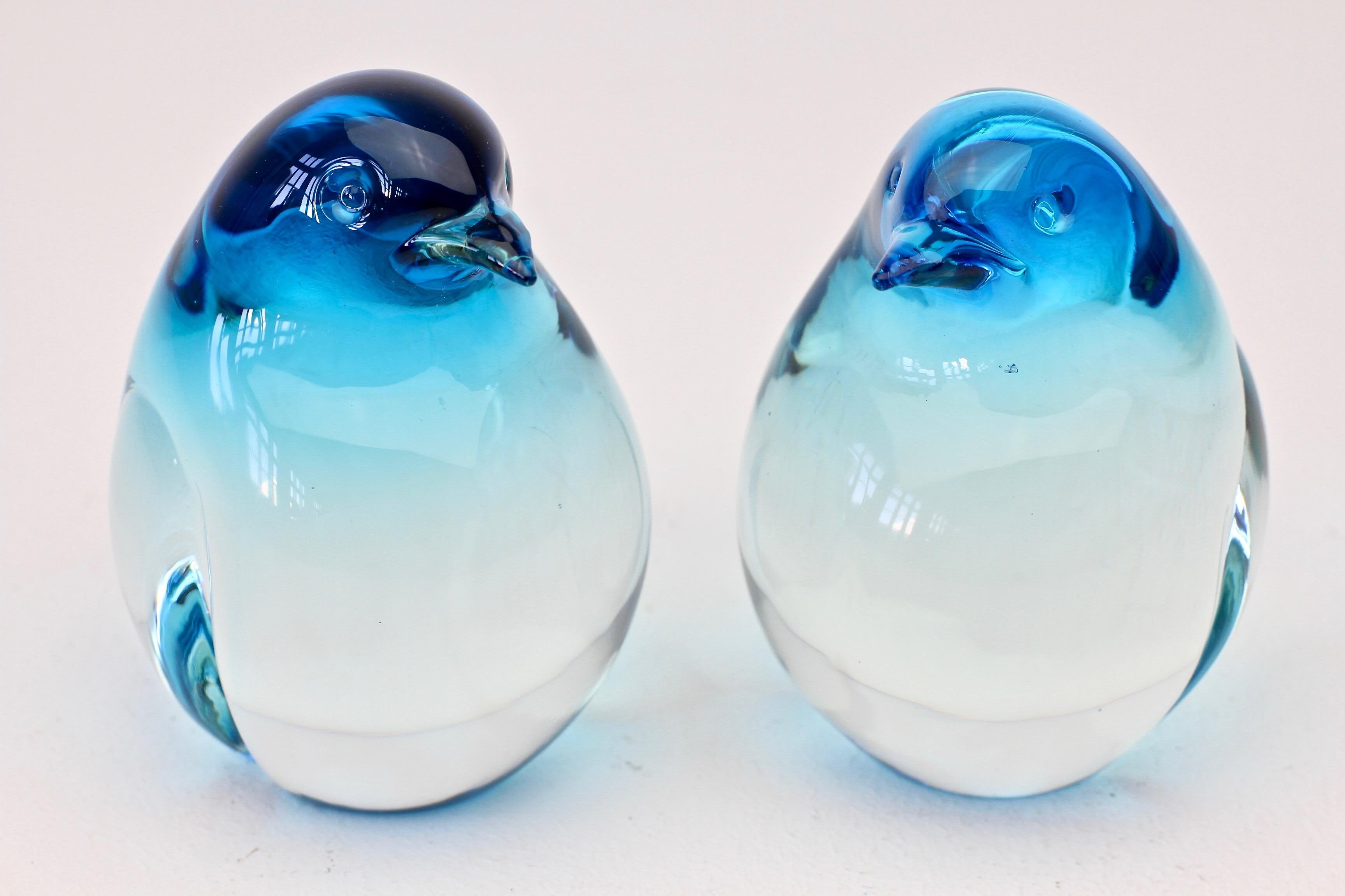 Elio Raffaeli Signed Blue 'Sommerso' Murano Glass Penguins or Bird Figures 3