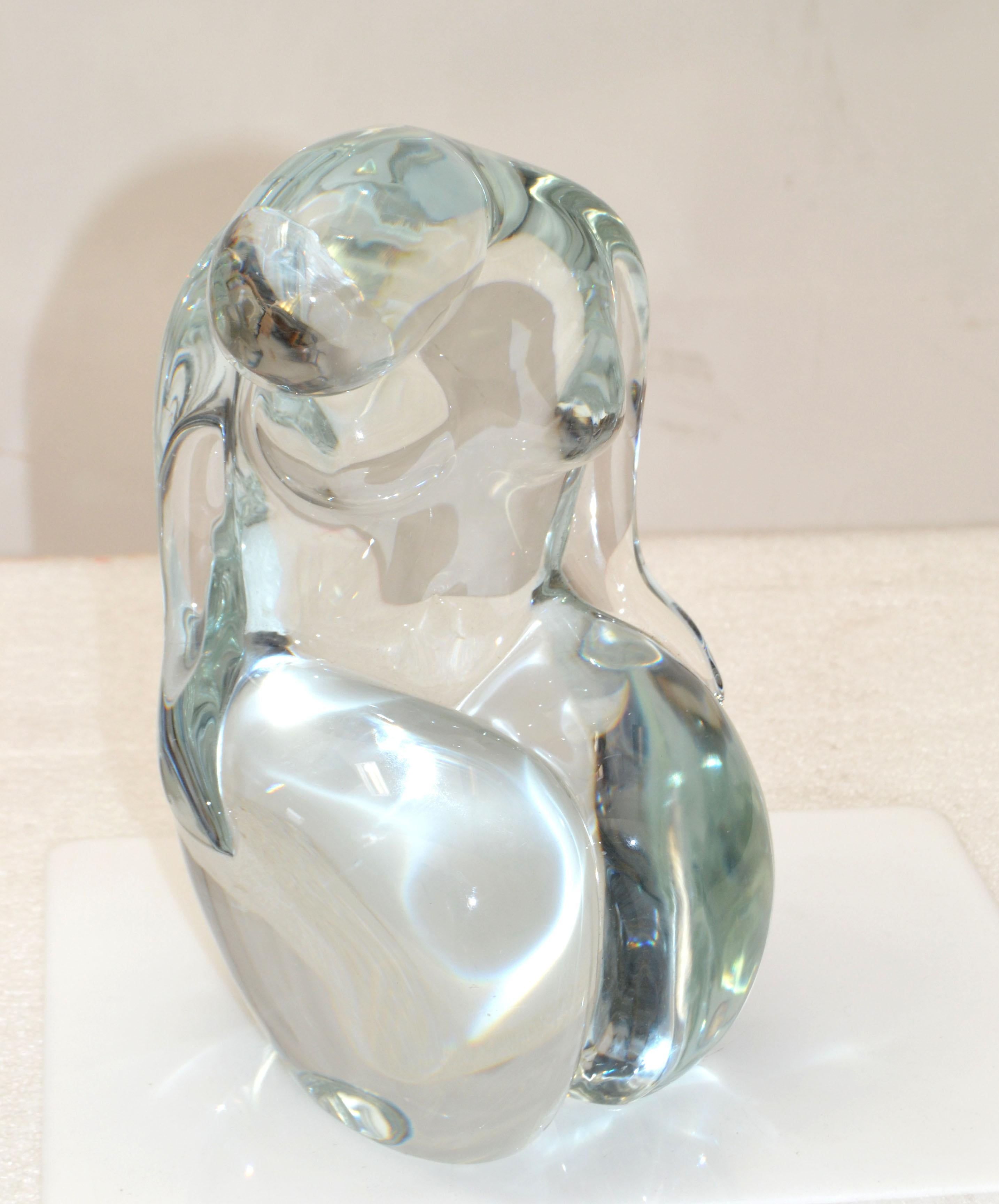 Hand-Crafted Elio Raffaeli Signed Clear Murano Glass Nude Woman Sculpture Figurine Italy 1980 For Sale