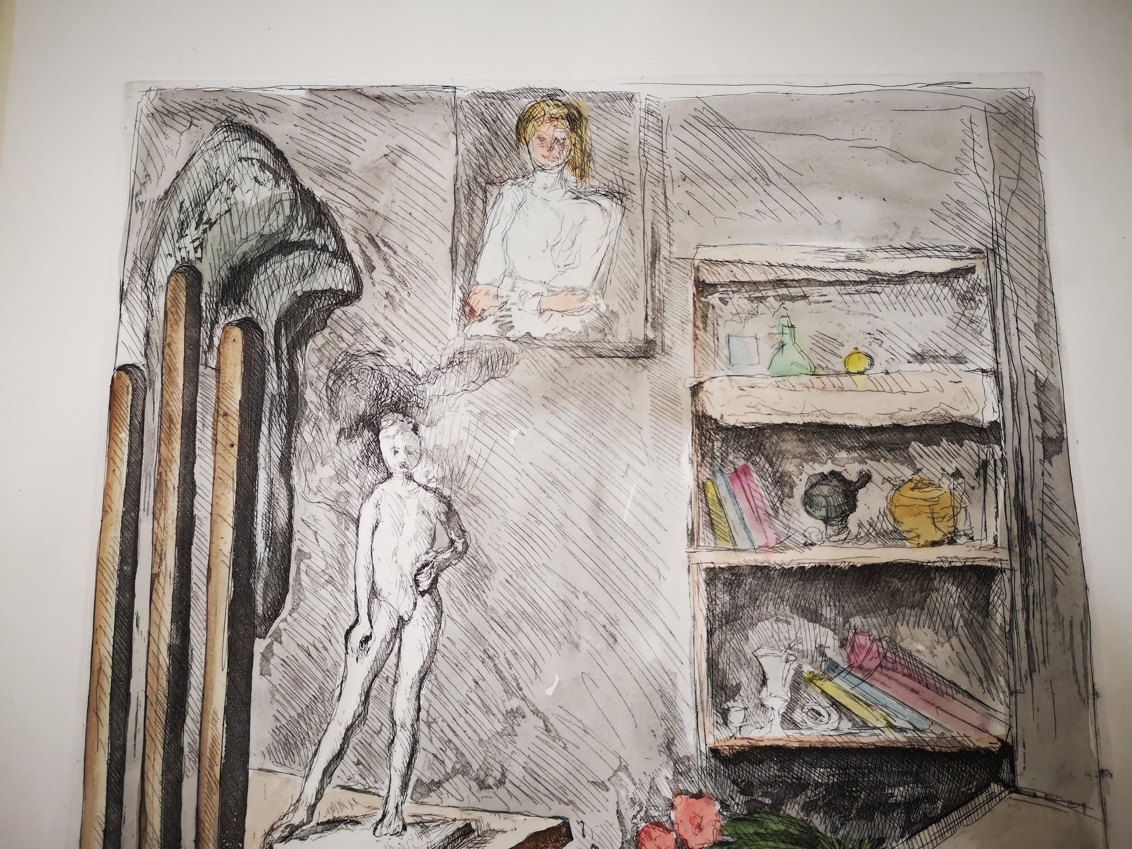Elio Romano - Studio Dell'Artista - Handkolorierte Gravur (Papier) im Angebot