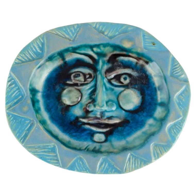 Elio Schiavon (1925-2004), Italy. Unique ceramic bowl with blue glass inlay. For Sale