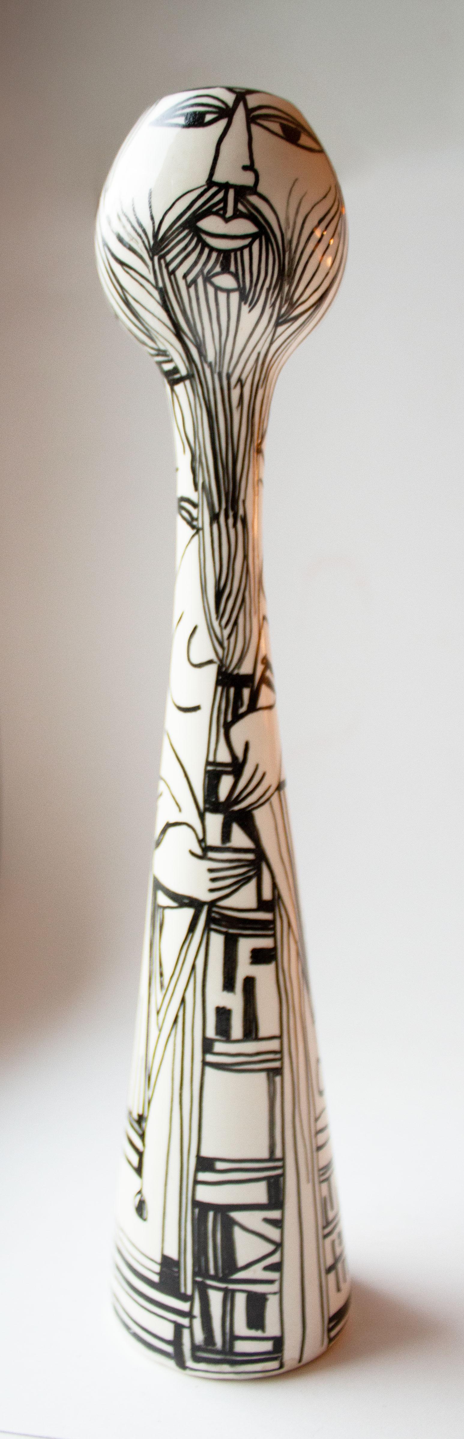 Elio Schiavon Jarrón gráfico de cerámica de Studio A pintado a mano, años 50 Moderno de mediados de siglo en venta