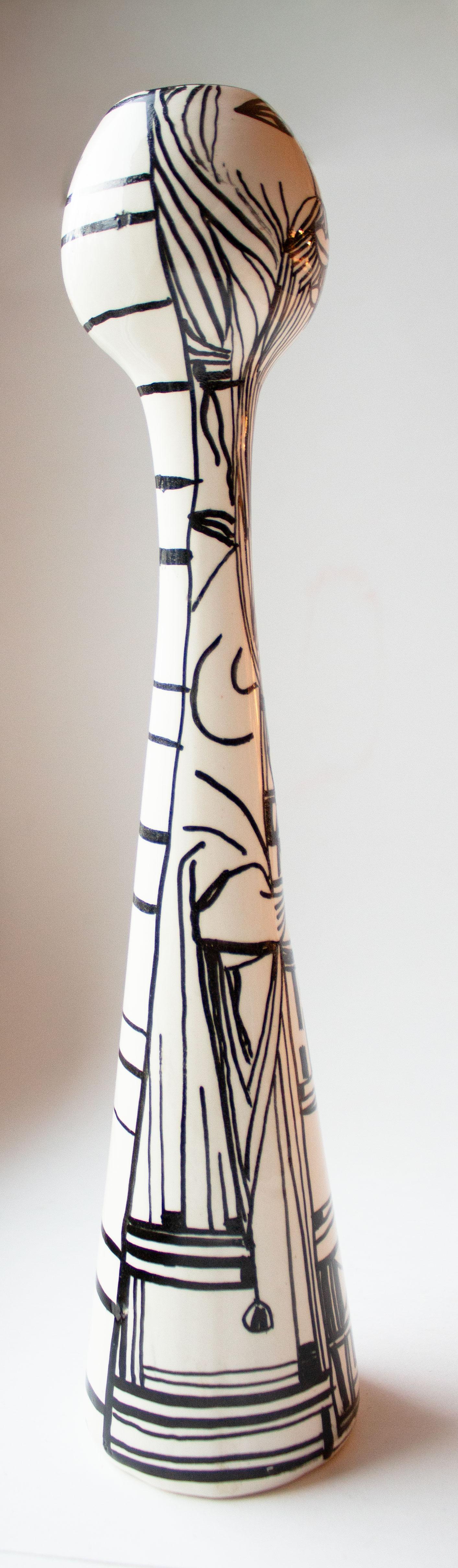 Elio Schiavon Jarrón gráfico de cerámica de Studio A pintado a mano, años 50 Italiano en venta