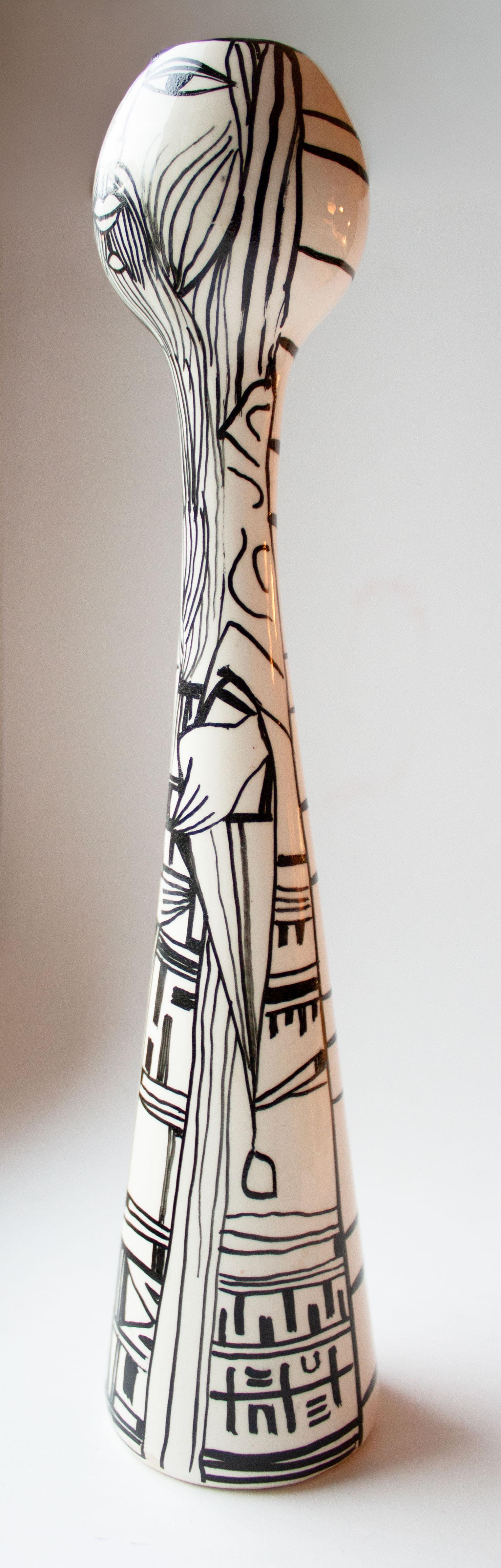 Elio Schiavon Jarrón gráfico de cerámica de Studio A pintado a mano, años 50 mediados del siglo XX en venta