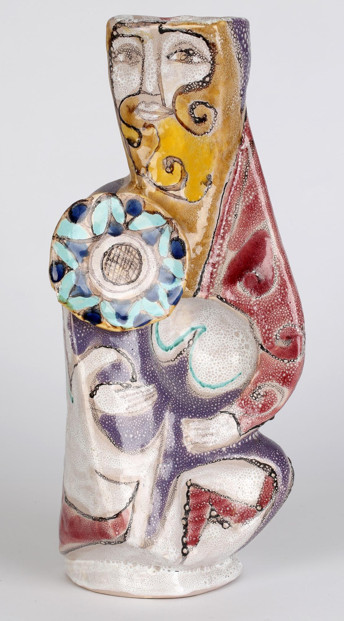 Mid-Century Modern Elio Schiavon Italian Figurative Sculptural 'Guerriero' Pottery Vase For Sale
