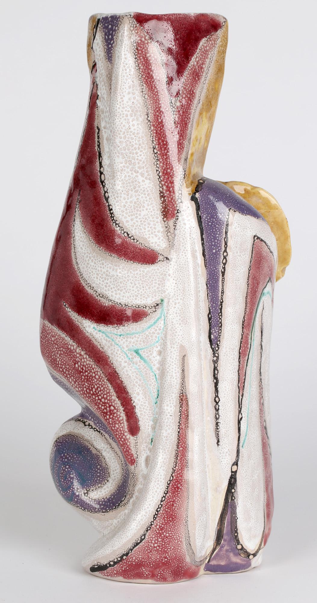 Hand-Painted Elio Schiavon Italian Figurative Sculptural 'Guerriero' Pottery Vase For Sale