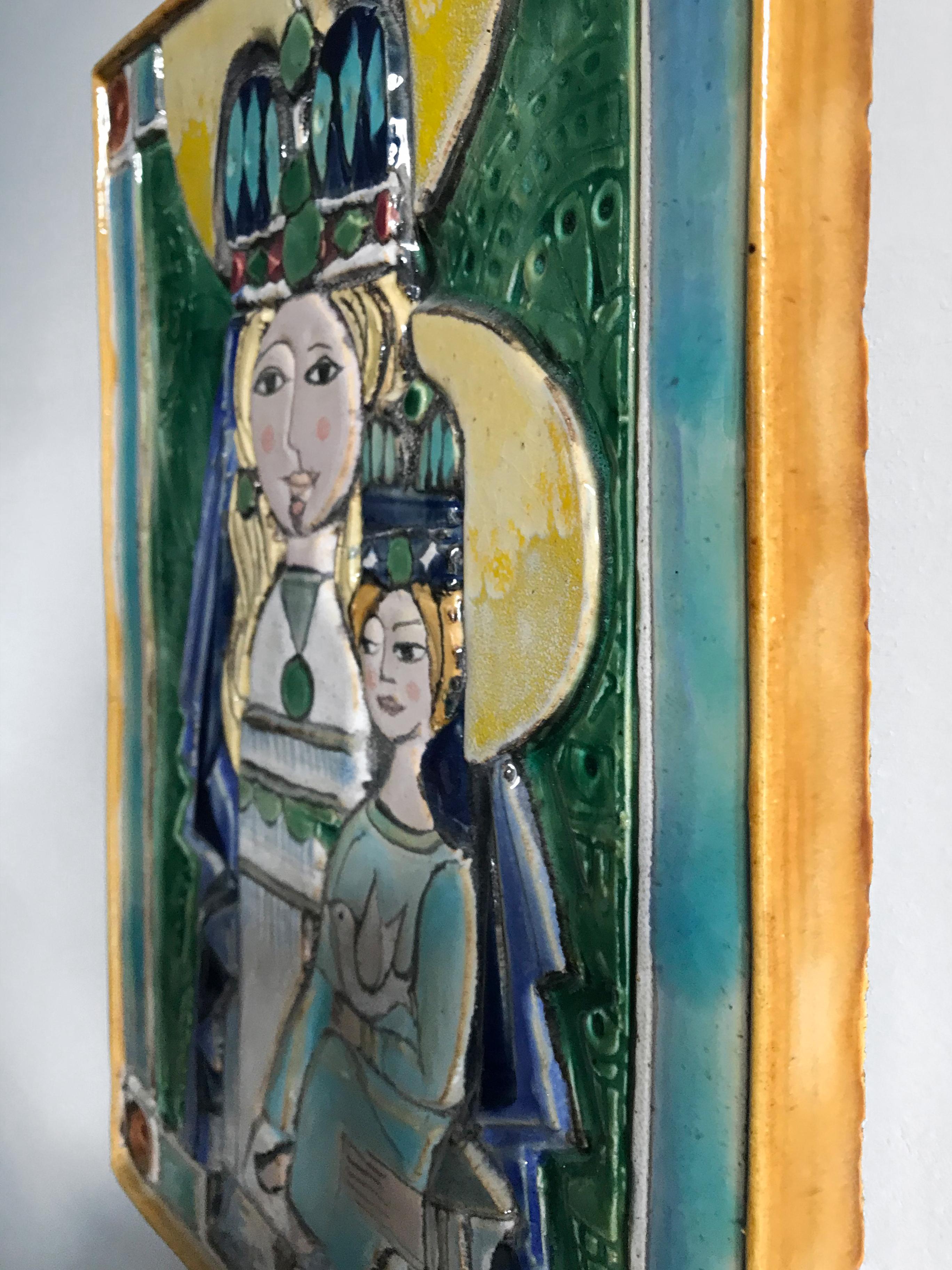 Hand-Painted Elio Schiavon Italian Mid-Century Modern Design Ceramic Panel, 1950s