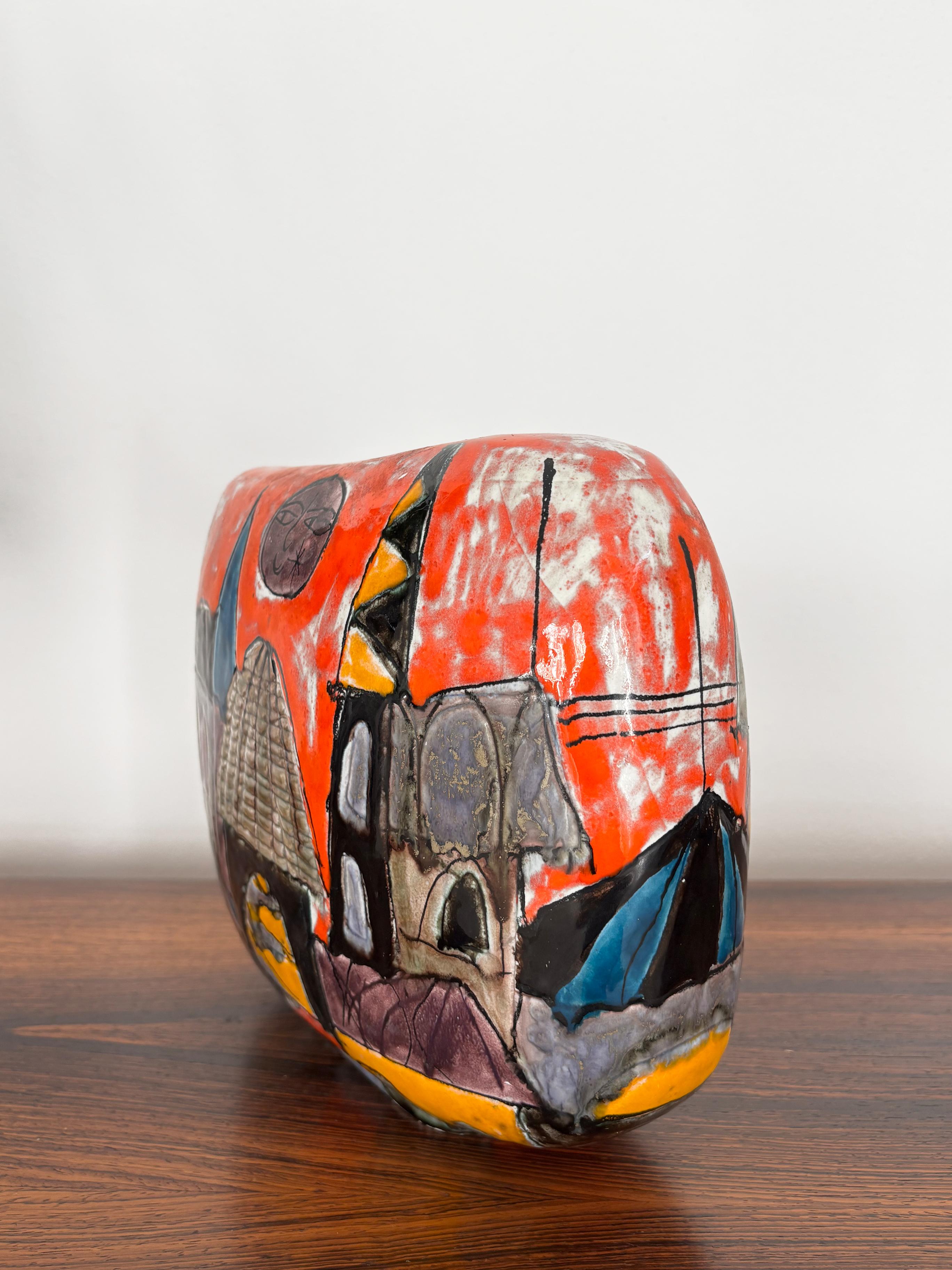 Elio Schiavon Italienische Multicolor-Keramikvase aus der Mitte des Jahrhunderts, 1960er Jahre (Moderne der Mitte des Jahrhunderts) im Angebot