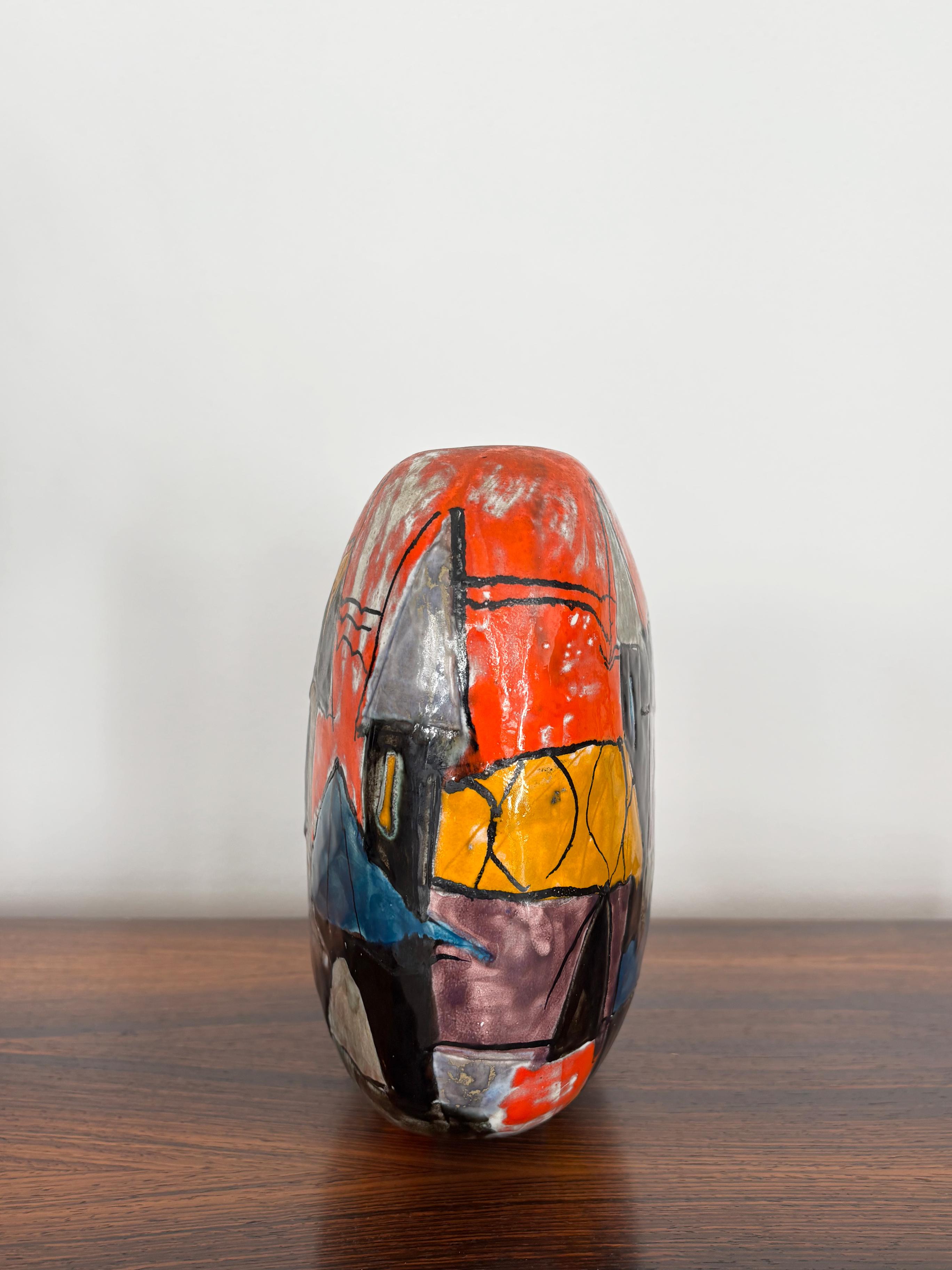 Elio Schiavon Italienische Multicolor-Keramikvase aus der Mitte des Jahrhunderts, 1960er Jahre im Zustand „Gut“ im Angebot in Reggio Emilia, IT