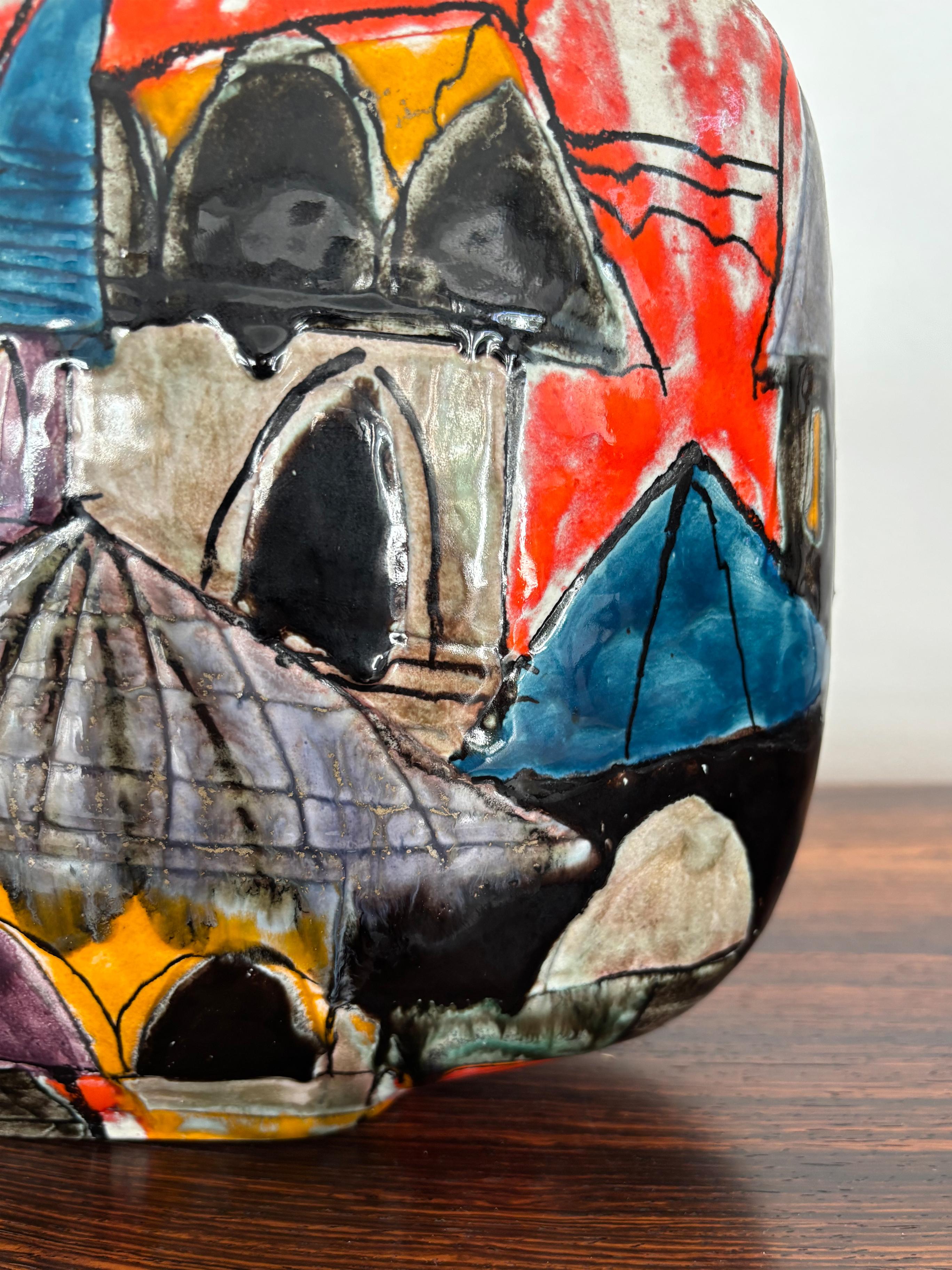 Elio Schiavon Italienische Multicolor-Keramikvase aus der Mitte des Jahrhunderts, 1960er Jahre (Mitte des 20. Jahrhunderts) im Angebot