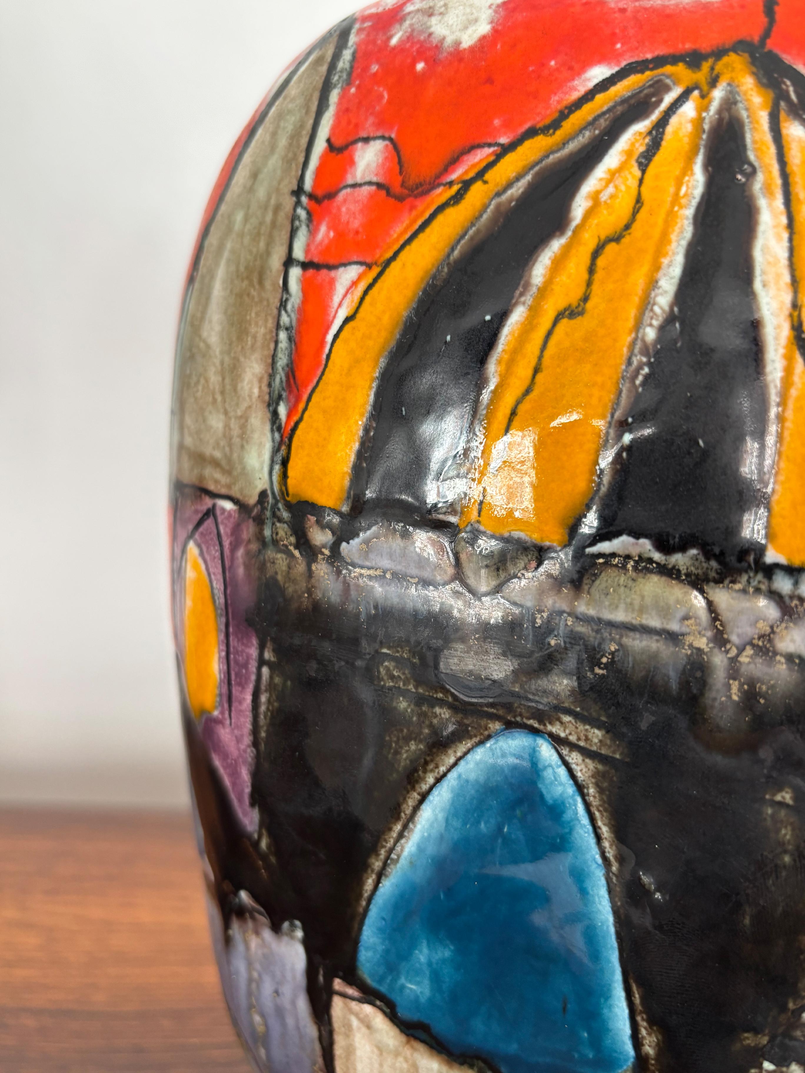 Elio Schiavon Italienische Multicolor-Keramikvase aus der Mitte des Jahrhunderts, 1960er Jahre im Angebot 1