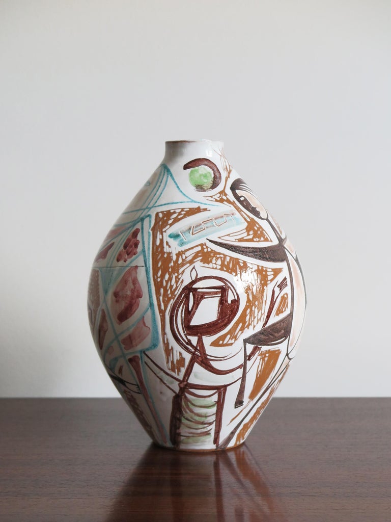 Mid-Century Modern Elio Schiavon Italian Midcentury Pottery Ceramic Vase 1950s For Sale