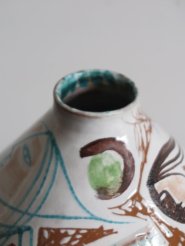 Painted Elio Schiavon Italian Midcentury Pottery Ceramic Vase 1950s For Sale