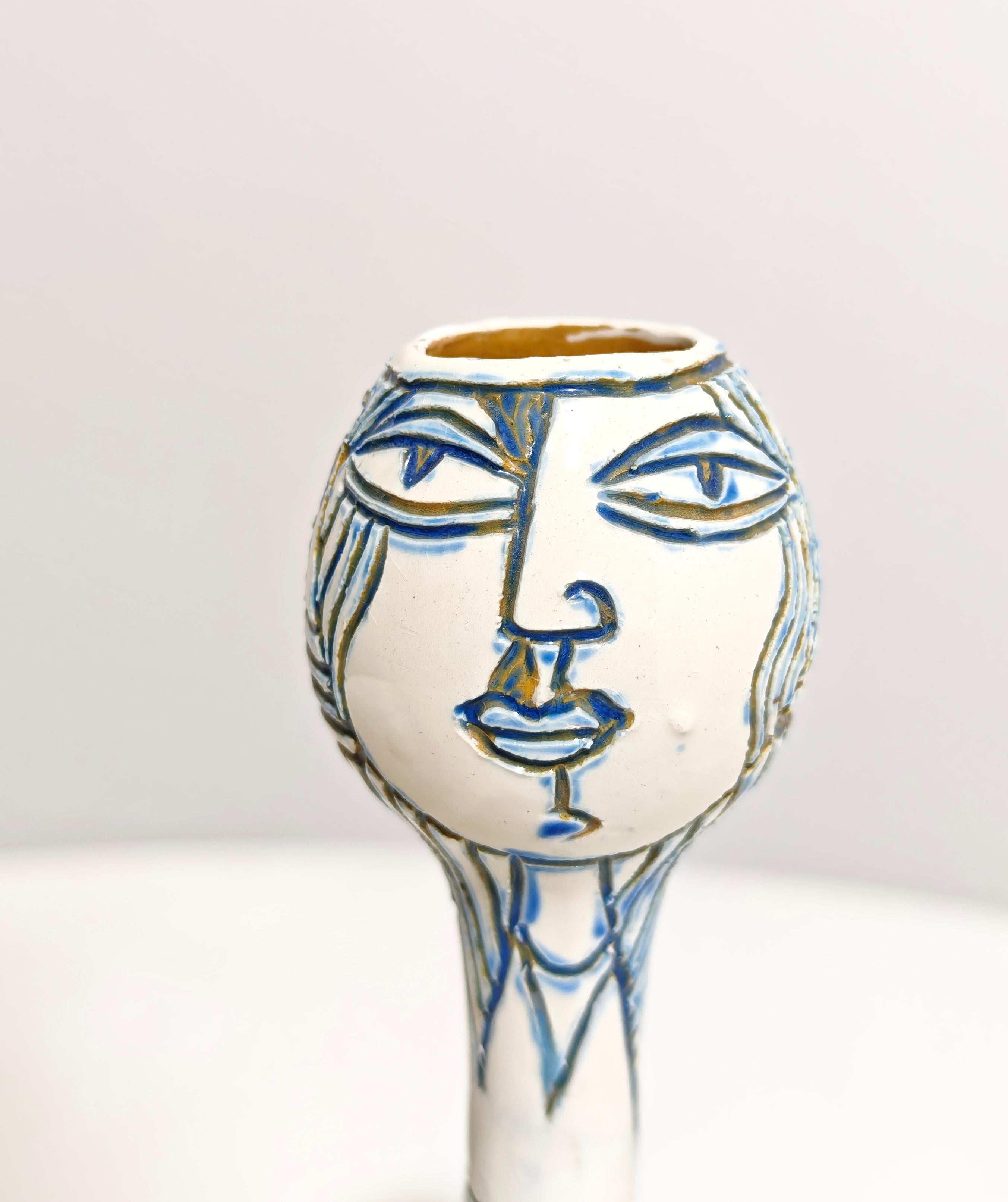 Elio Schiavon Producción Italia Años 60 Jarrón de cerámica con figura humana Mi-Century en venta 1