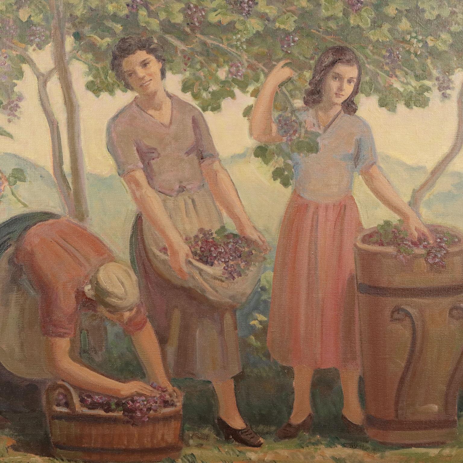 Scena di Vendemmia 1959 (Sonstige Kunststile), Painting, von Eliodoro Coccoli