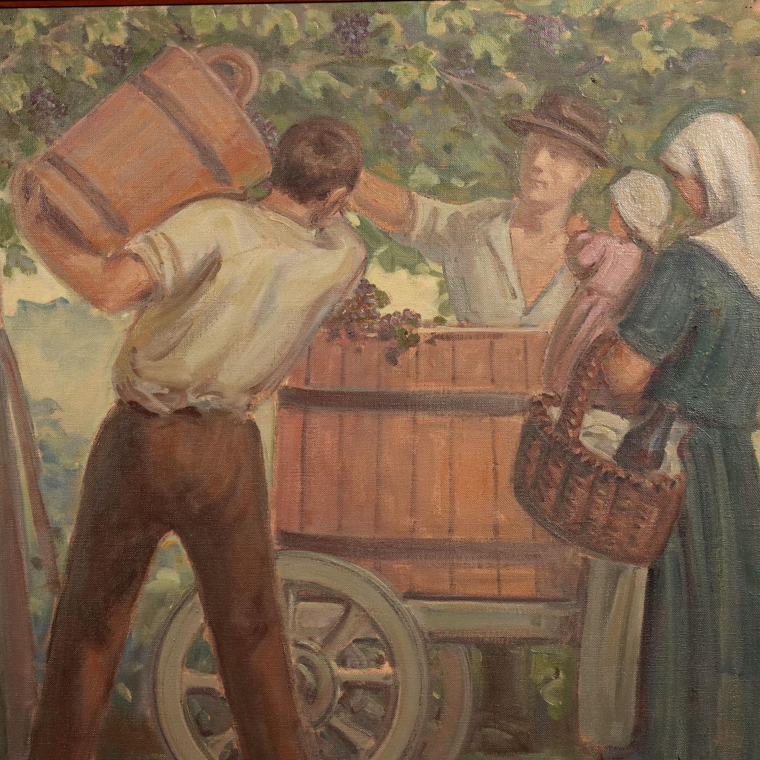 Scena di Vendemmia 1959 (Grau), Figurative Painting, von Eliodoro Coccoli