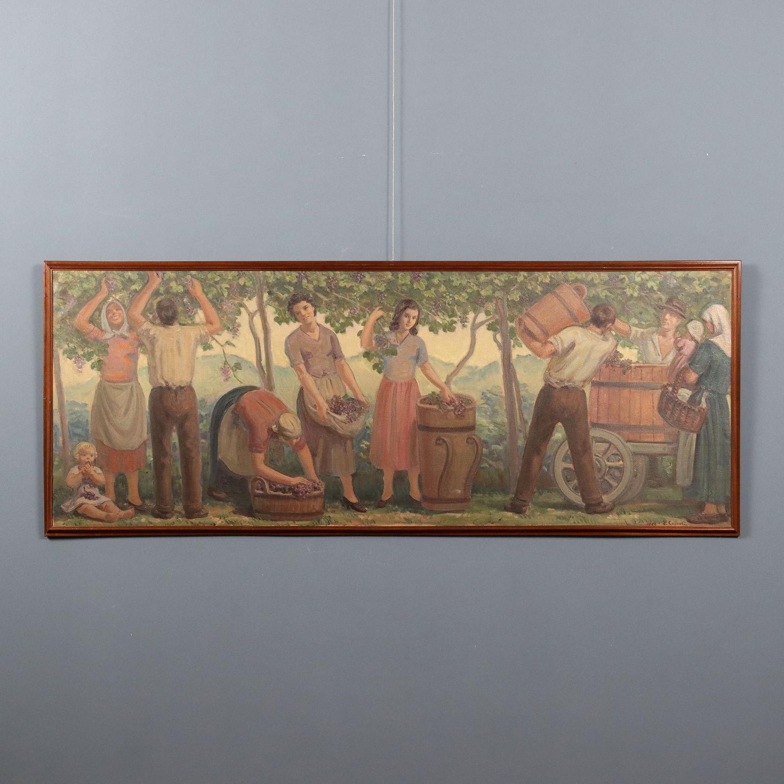 Eliodoro Coccoli Figurative Painting – Scena di Vendemmia 1959