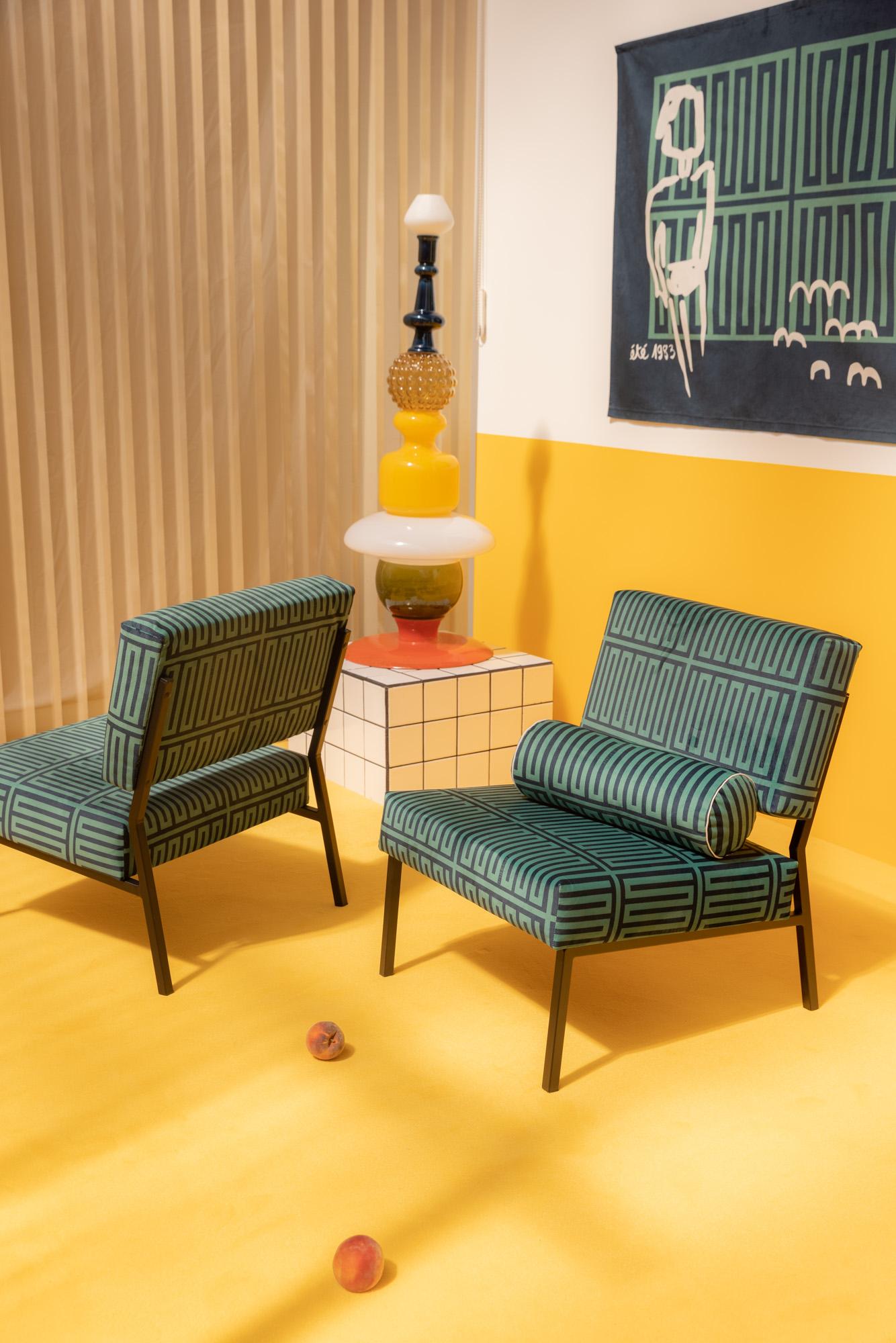 Postmoderne Fauteuil O2 vert et bleu Elios de Babel Brune en vente