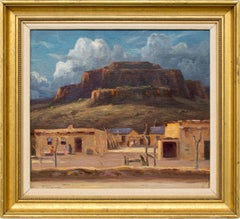 Pueblo Near Santa Fe, New Mexico, 1930s Southwestern Landscape Oil Painting