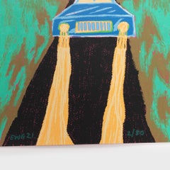 Night Car (Morning Star) 02 Eliot Greenwald Pastel Print Purple Green Car Night