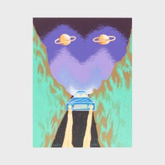 Night Car (Morning Star) 02 Eliot Greenwald Pastel Print Purple Green Car Night