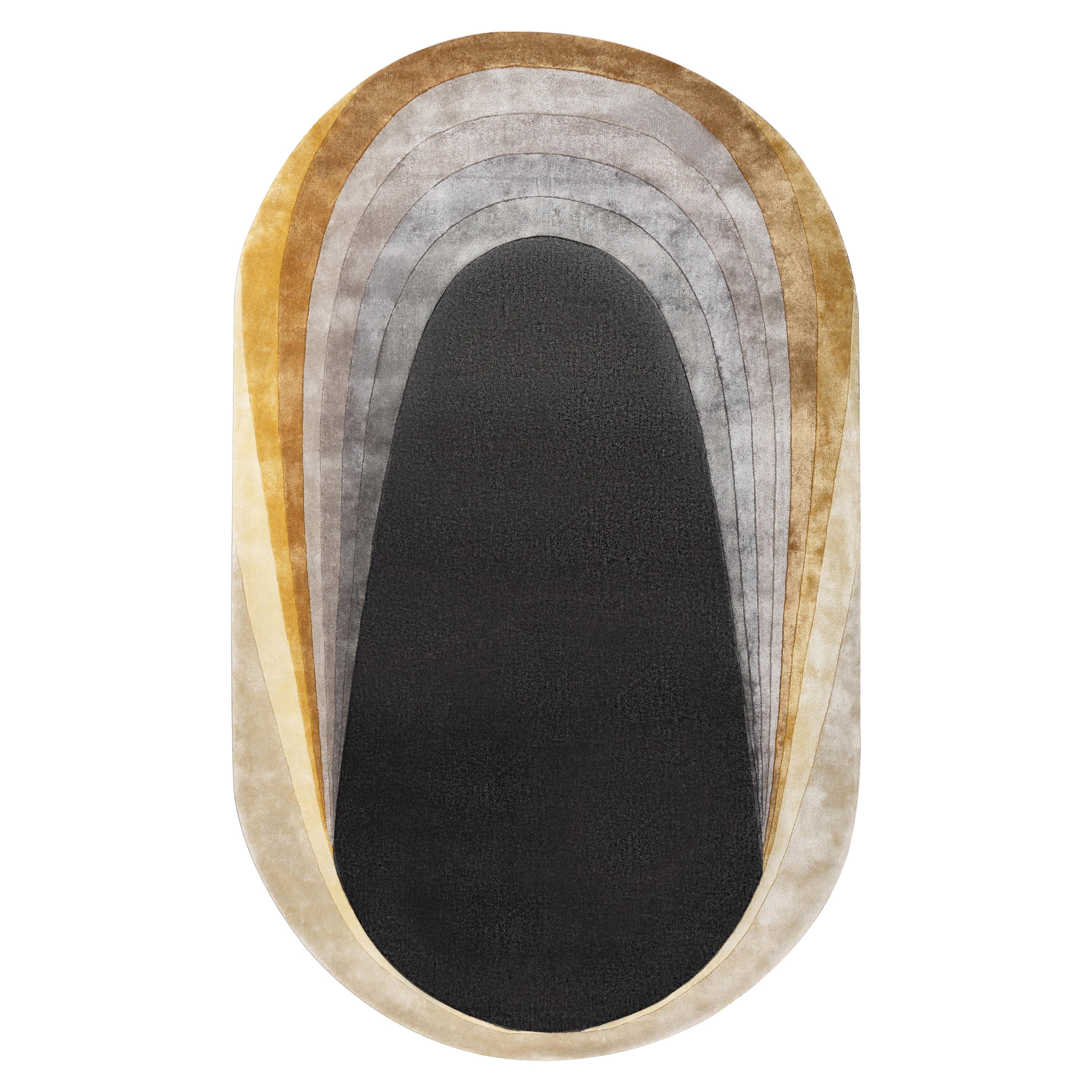 Tapis en soie moderne touffeté à la main ELIPS de couleur dorée, fait main