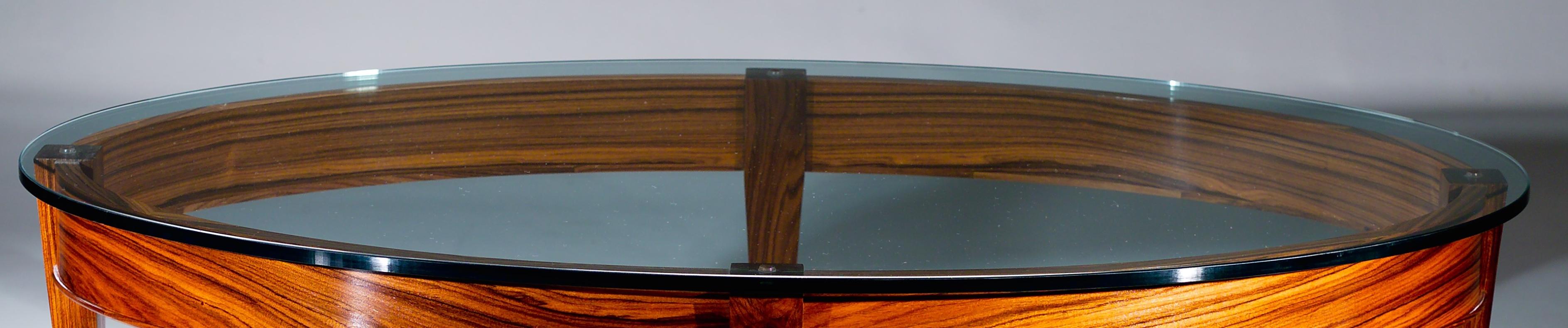 Polished Elipse Glass Top Table in Bolivian Rosewood For Sale
