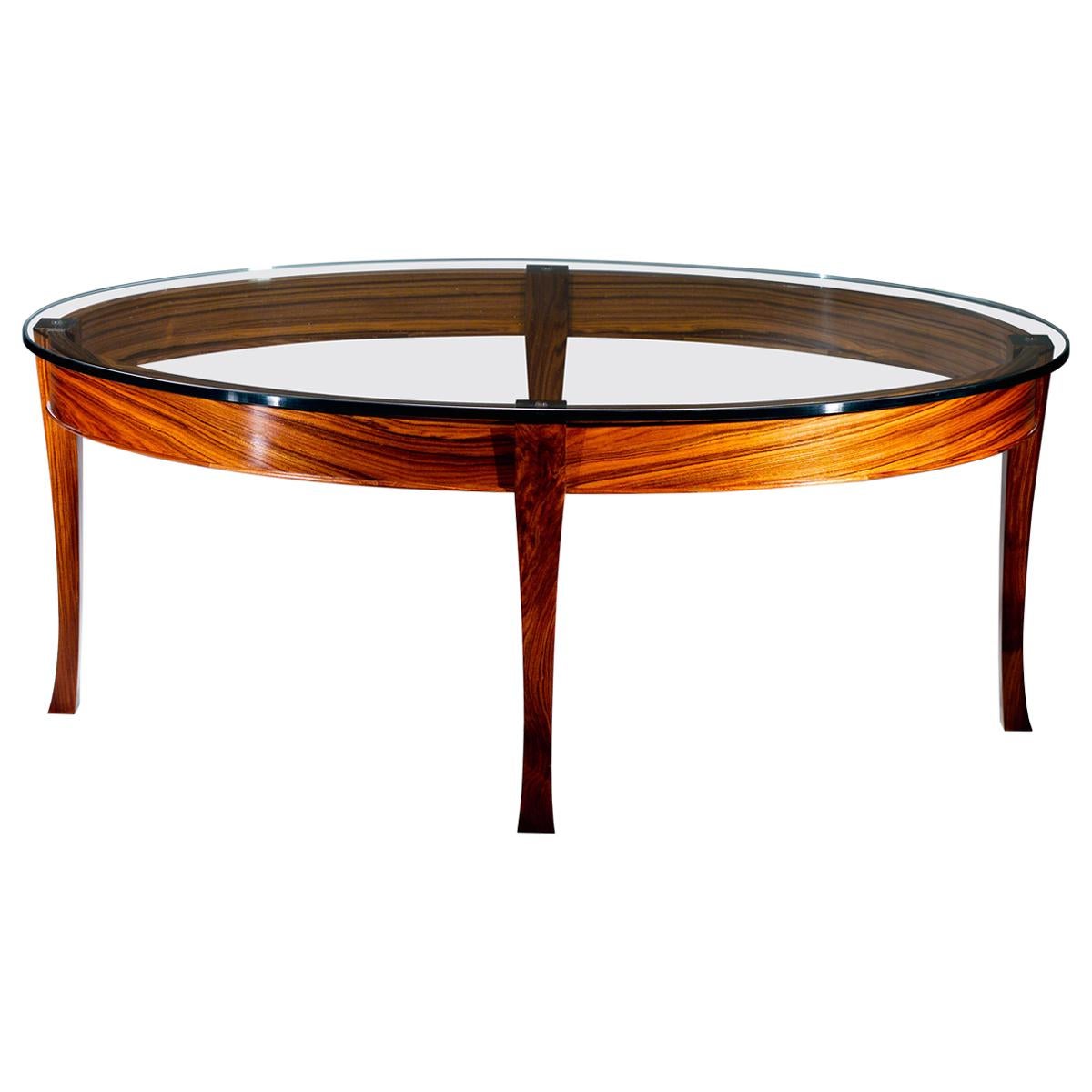 Elipse Glass Top Table in Bolivian Rosewood For Sale