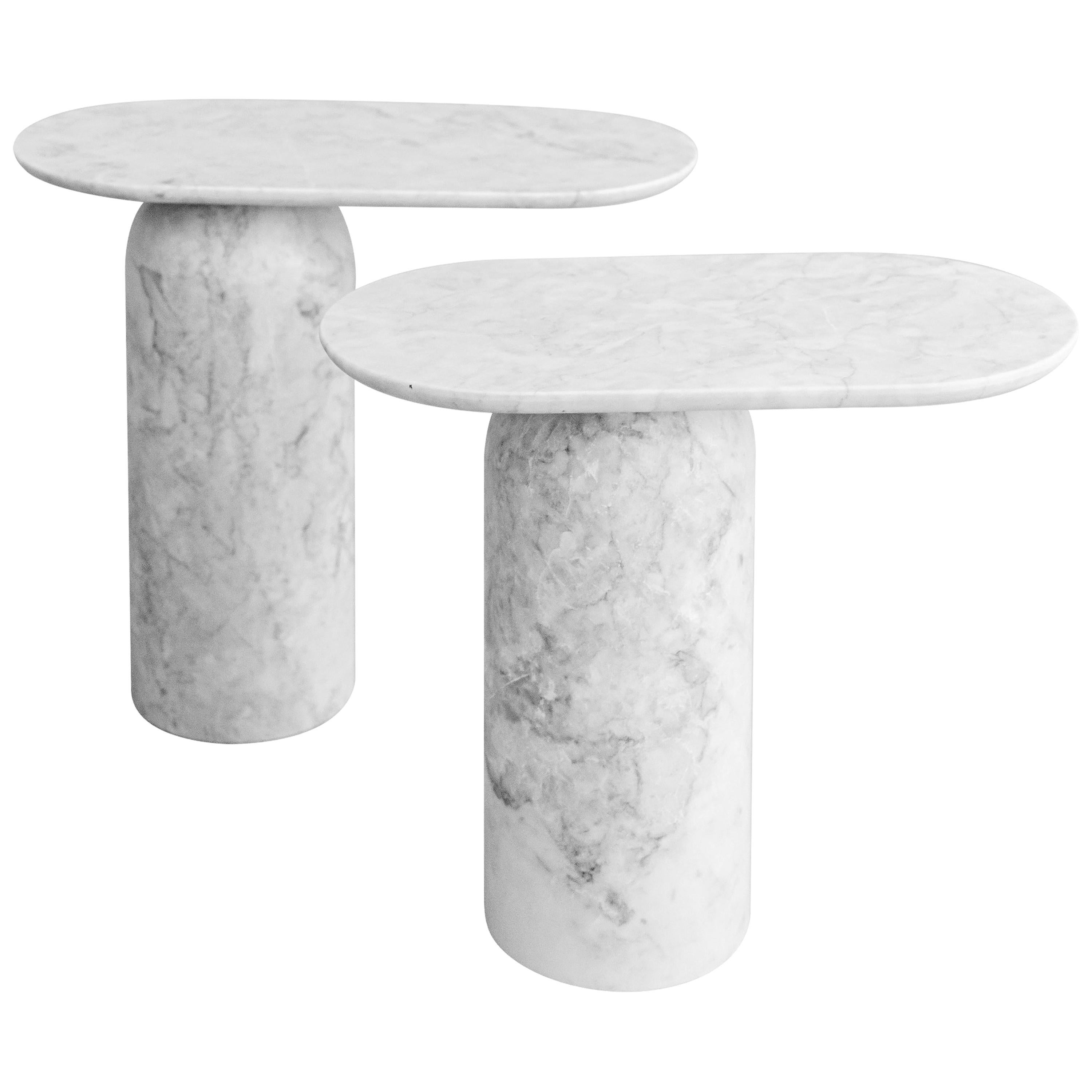 Elipse White Marble Side Tables Set For Sale