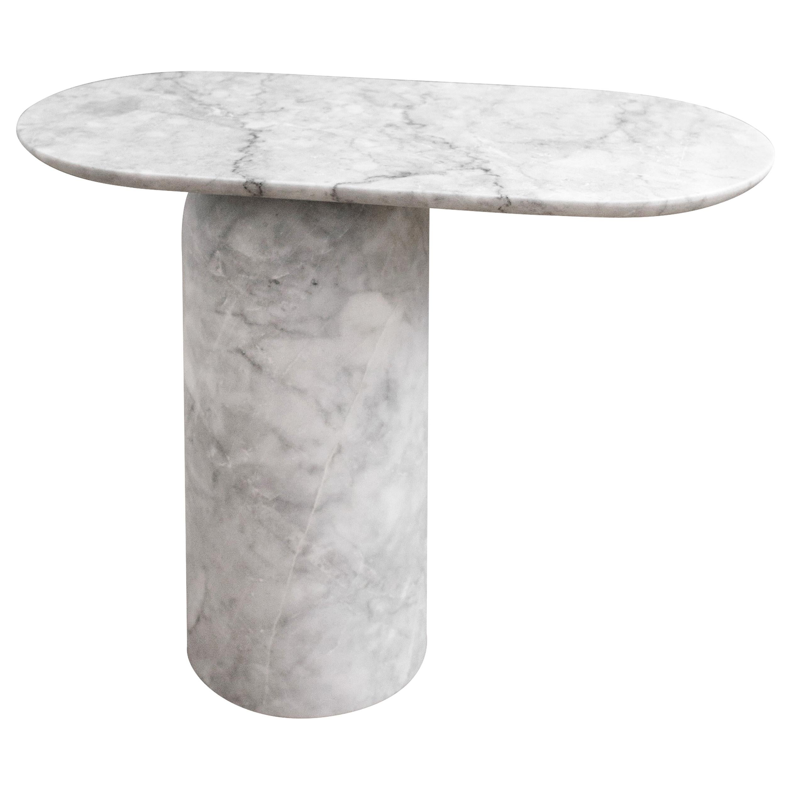 Elipse White Marble Small Side Table For Sale
