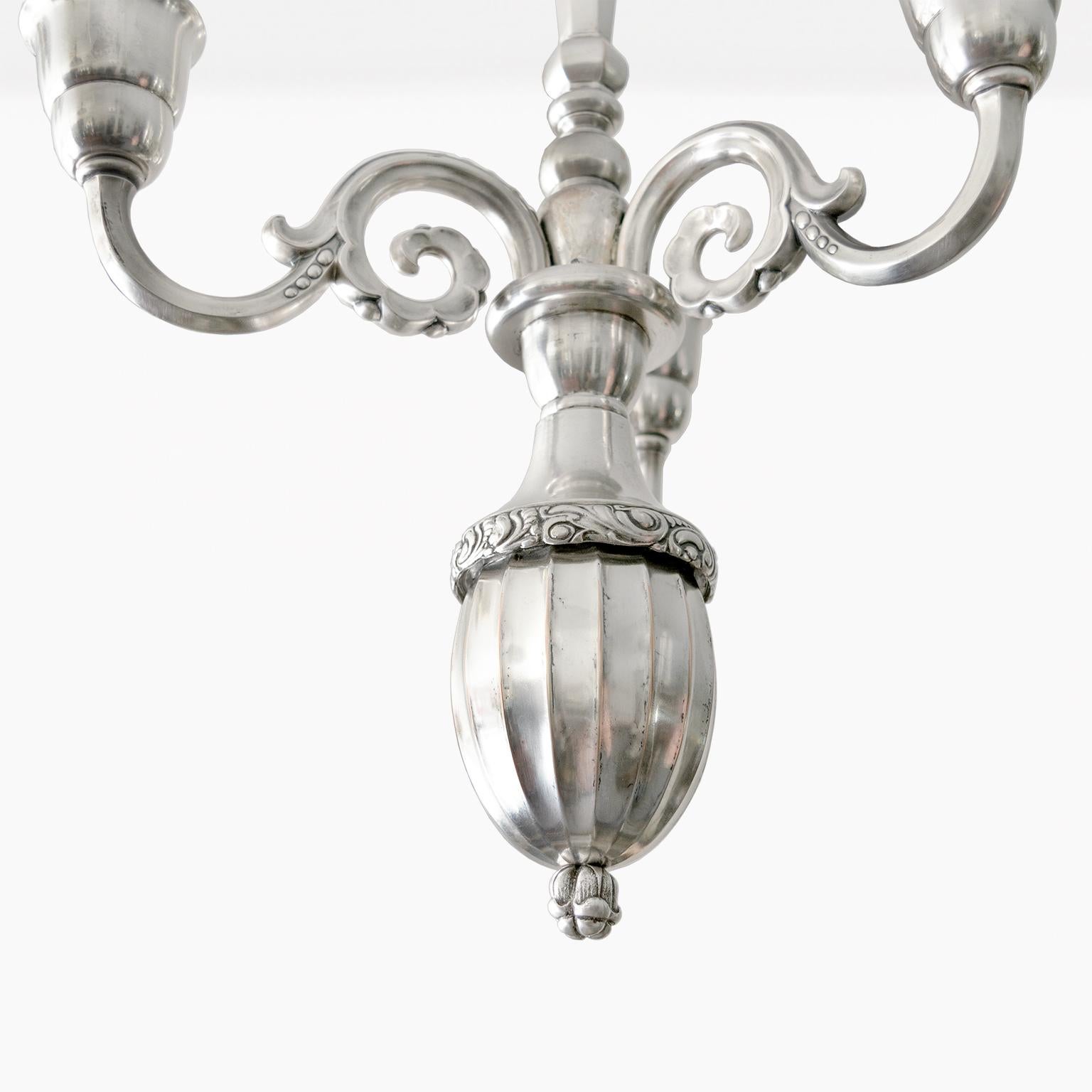 Scandinavian Modern Elis Bergh 3-Arm Silver Plated Chandelier for C.G. Hallberg, Sweden For Sale