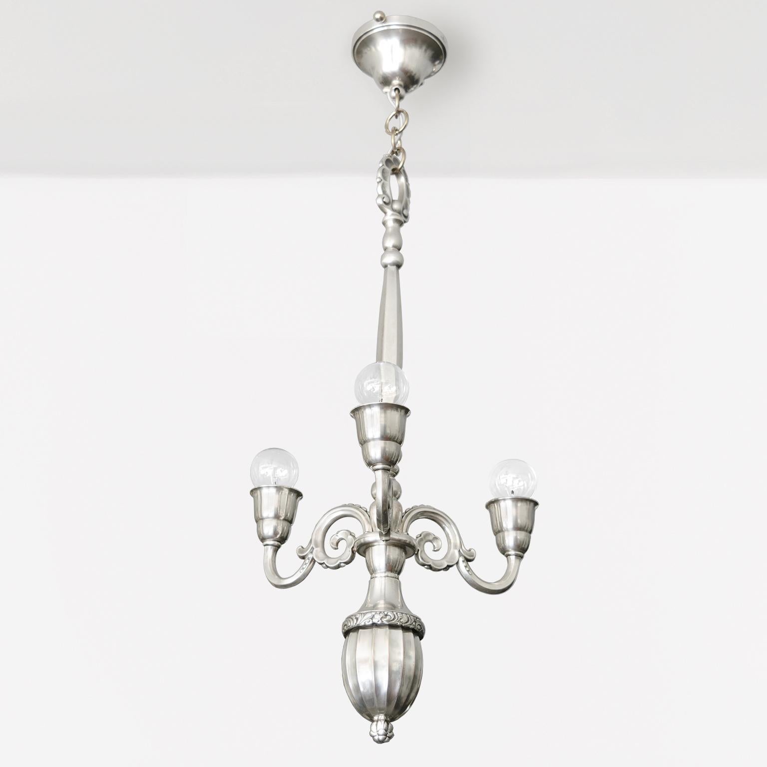 Scandinavian Elis Bergh 3-Arm Silver Plated Chandelier for C.G. Hallberg, Sweden For Sale