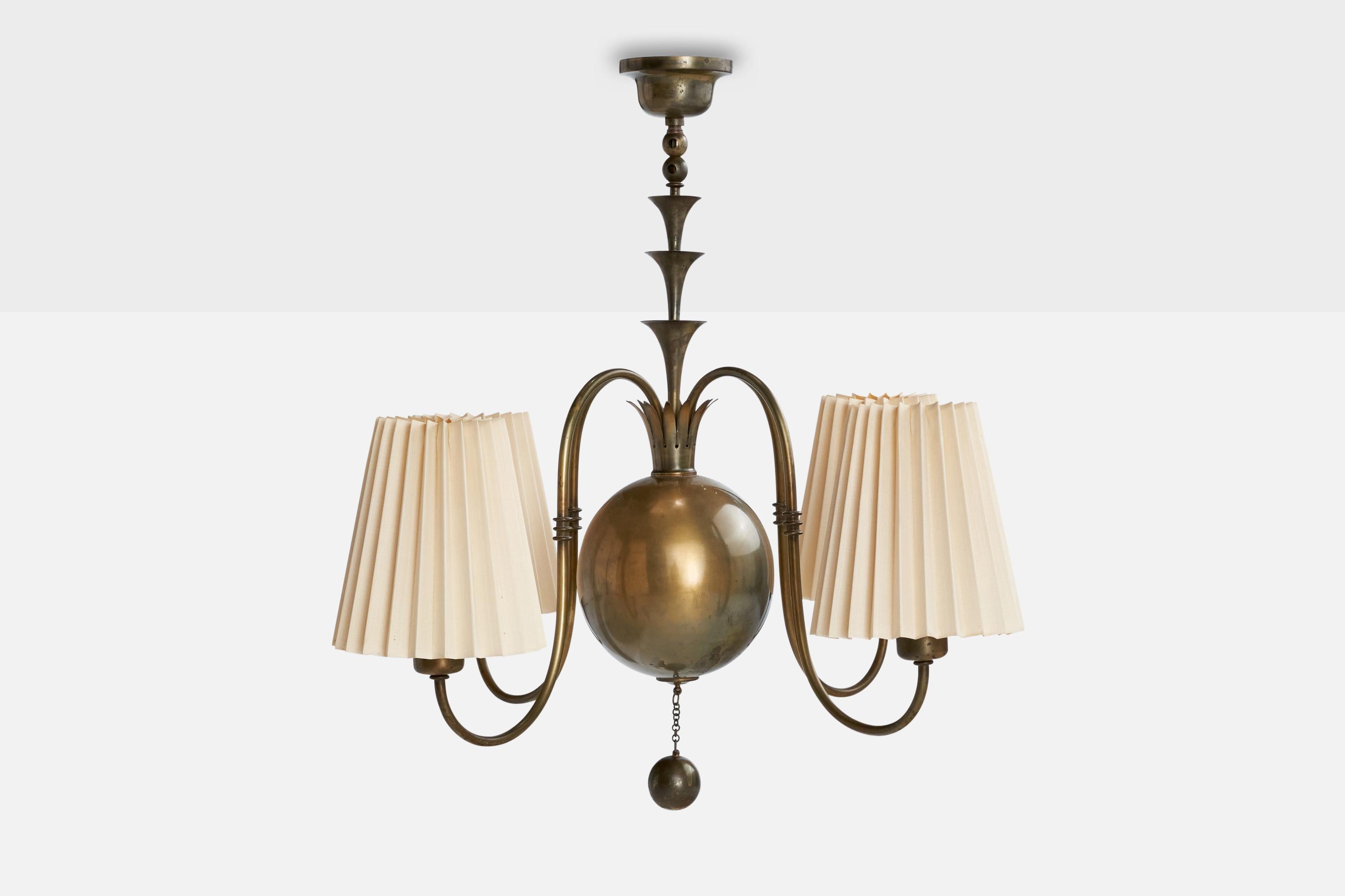 Suédois Elis Bergh, lustre, laiton, papier, Suède, années 1920 en vente
